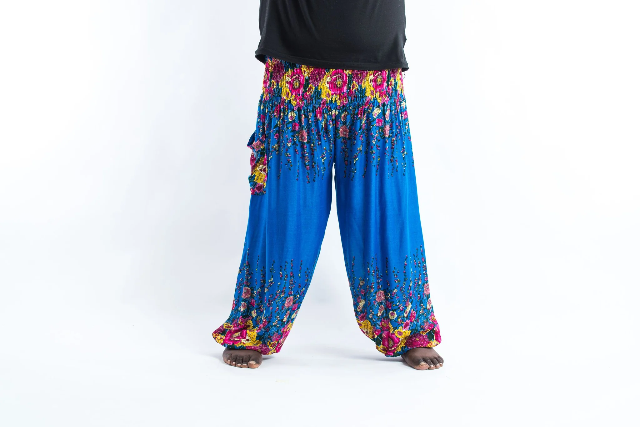 Plus Size Floral Men's Harem Pants in Ocean Blue - Image 2