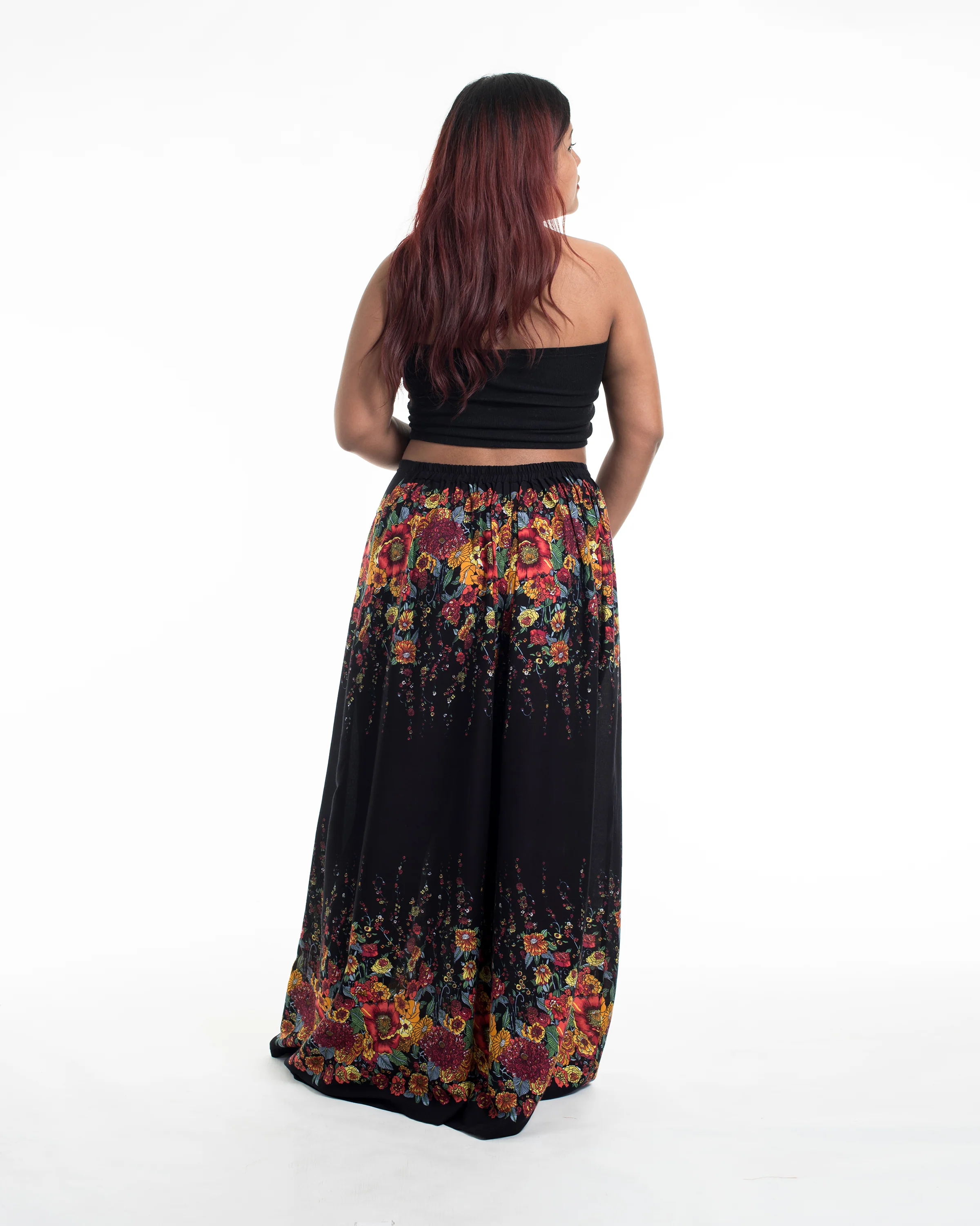 Plus Size Floral Palazzo Style Harem Pants in Black - Image 4