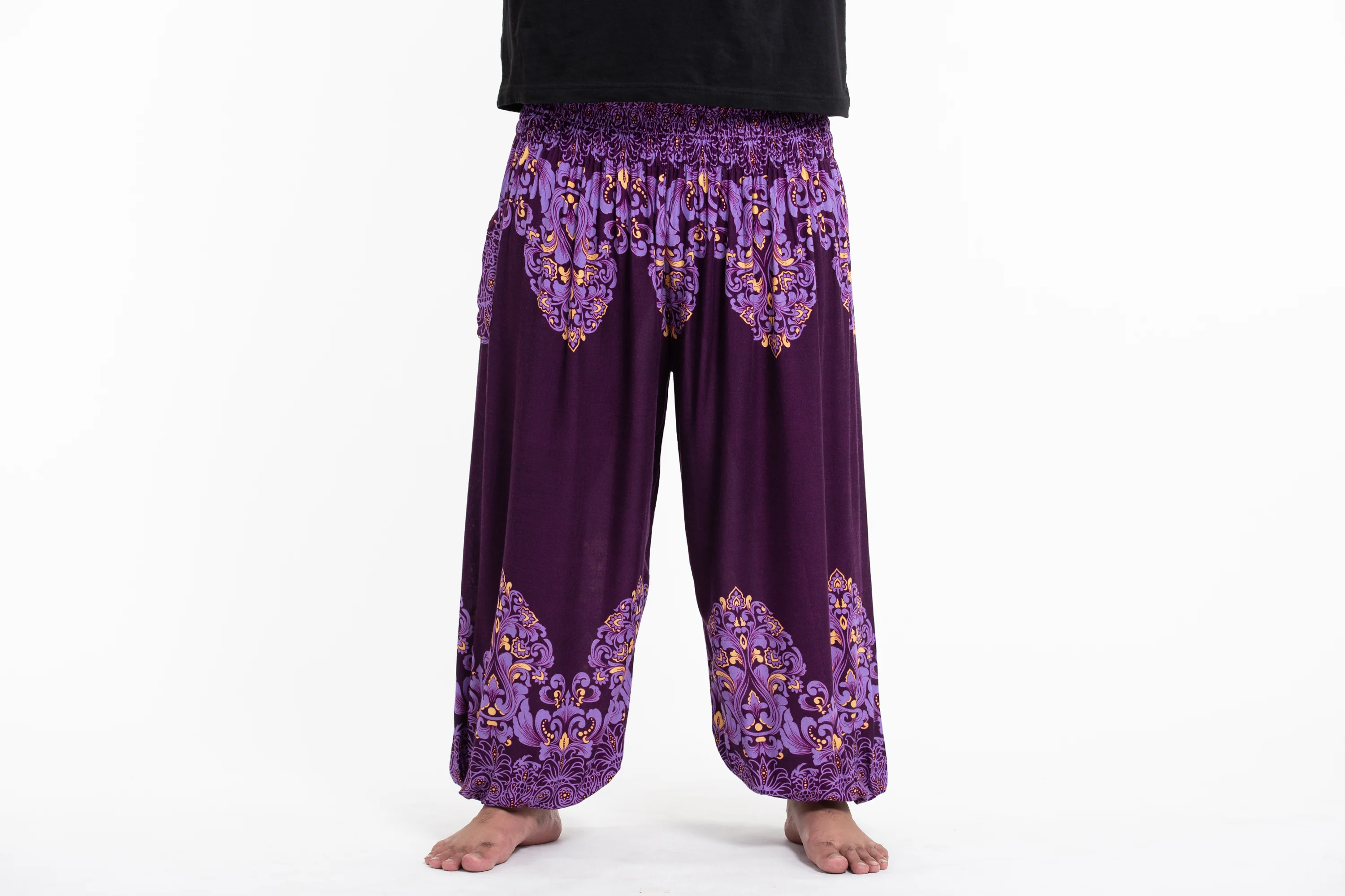 Plus Size Floral Vines Men's Harem Pants in Purple - Image 2