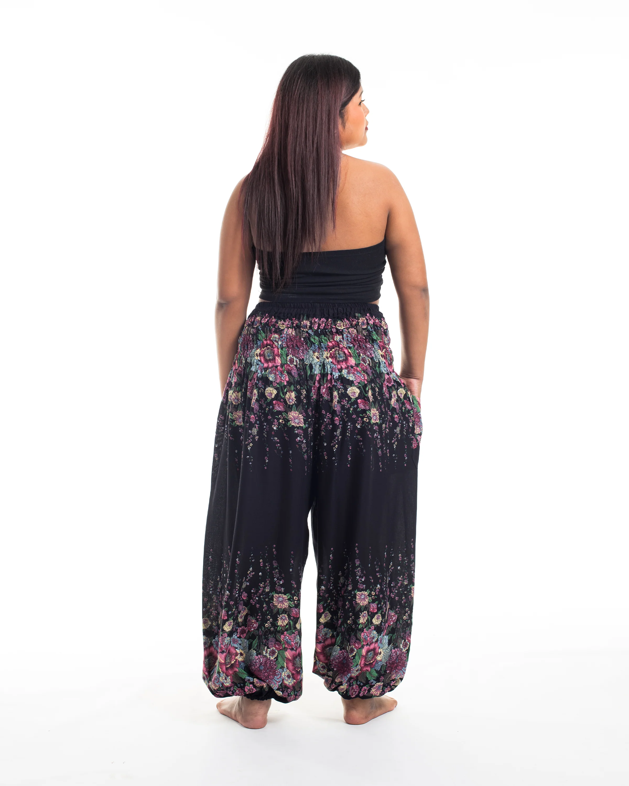 Plus Size Floral Women's Harem Pants in Black - Image 4