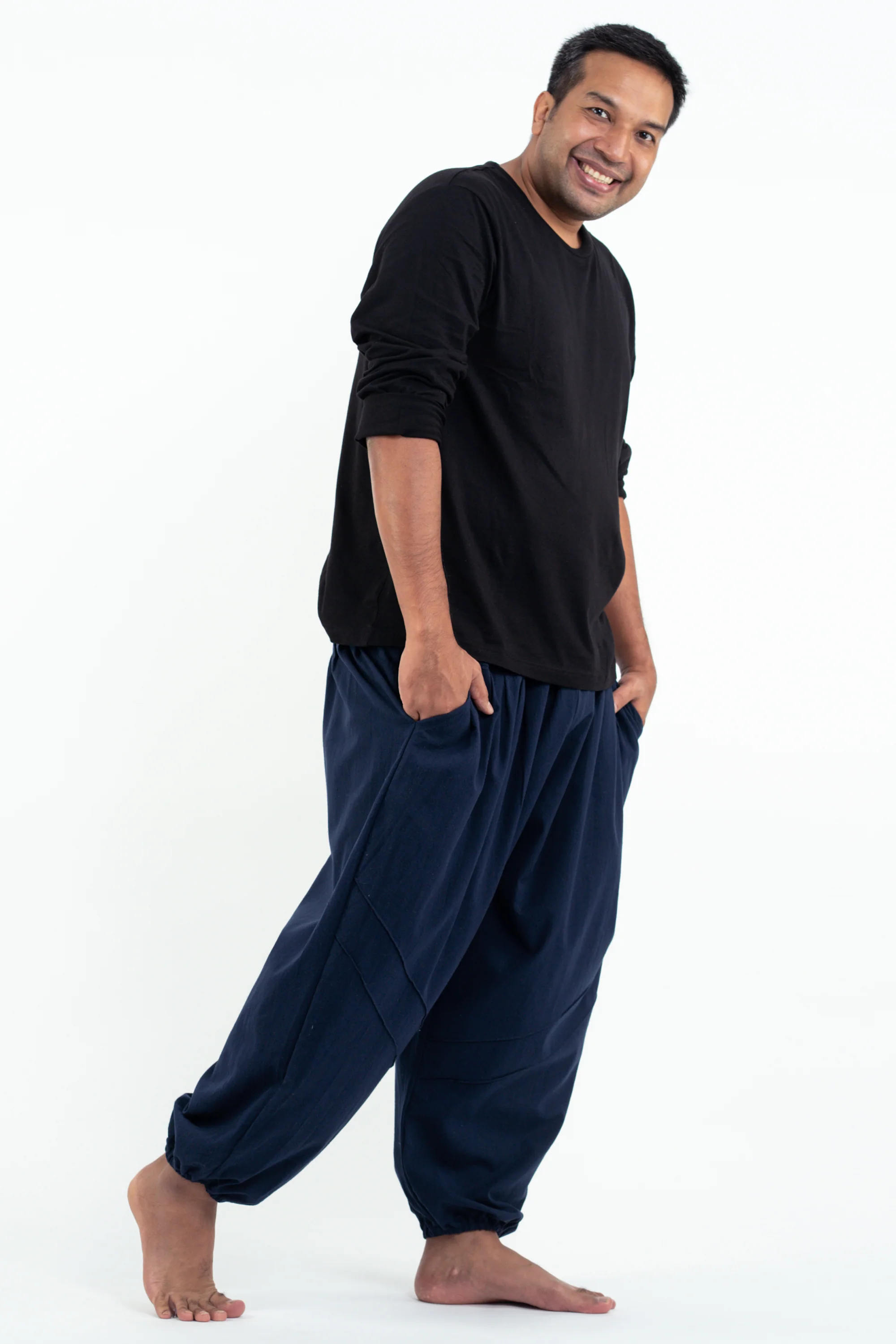 Plus Size Genie Men's Cotton Harem Pants in Navy - Image 3