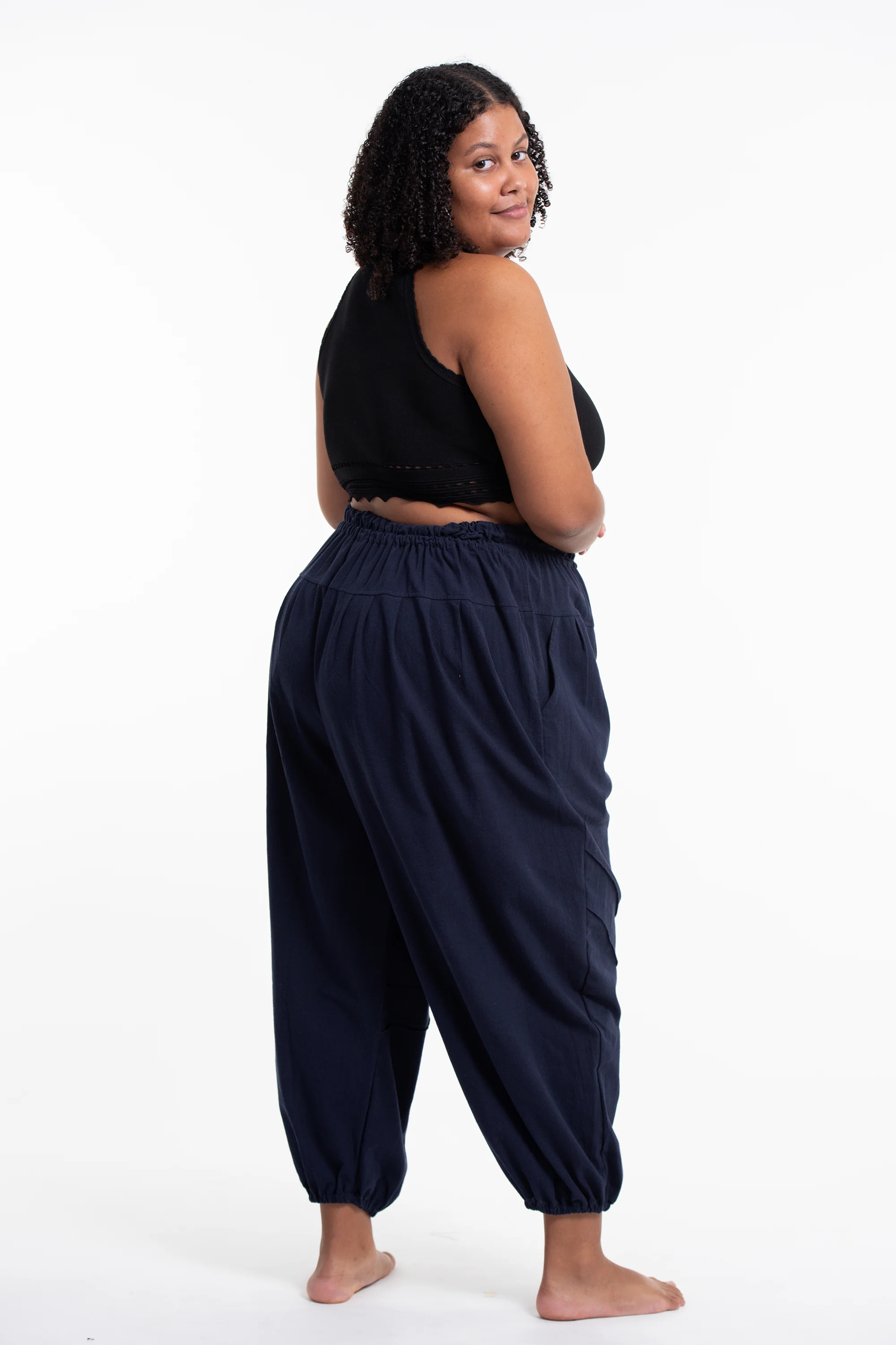 Plus Size Genie Women's Cotton Harem Pants in Navy - Image 4