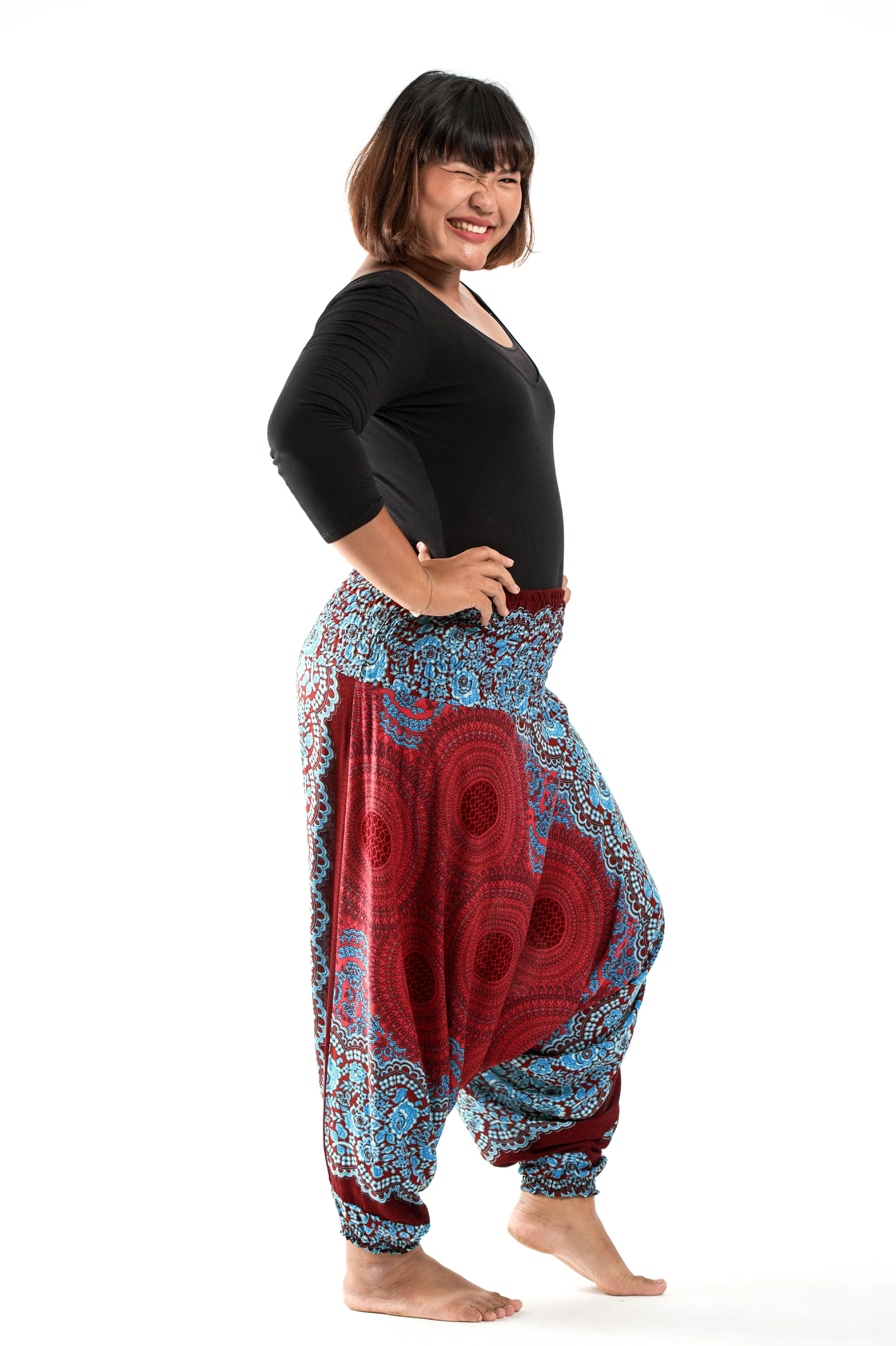 Plus Size Geometric Mandalas 2-in-1 Jumpsuit Harem Pants in Red - Image 3