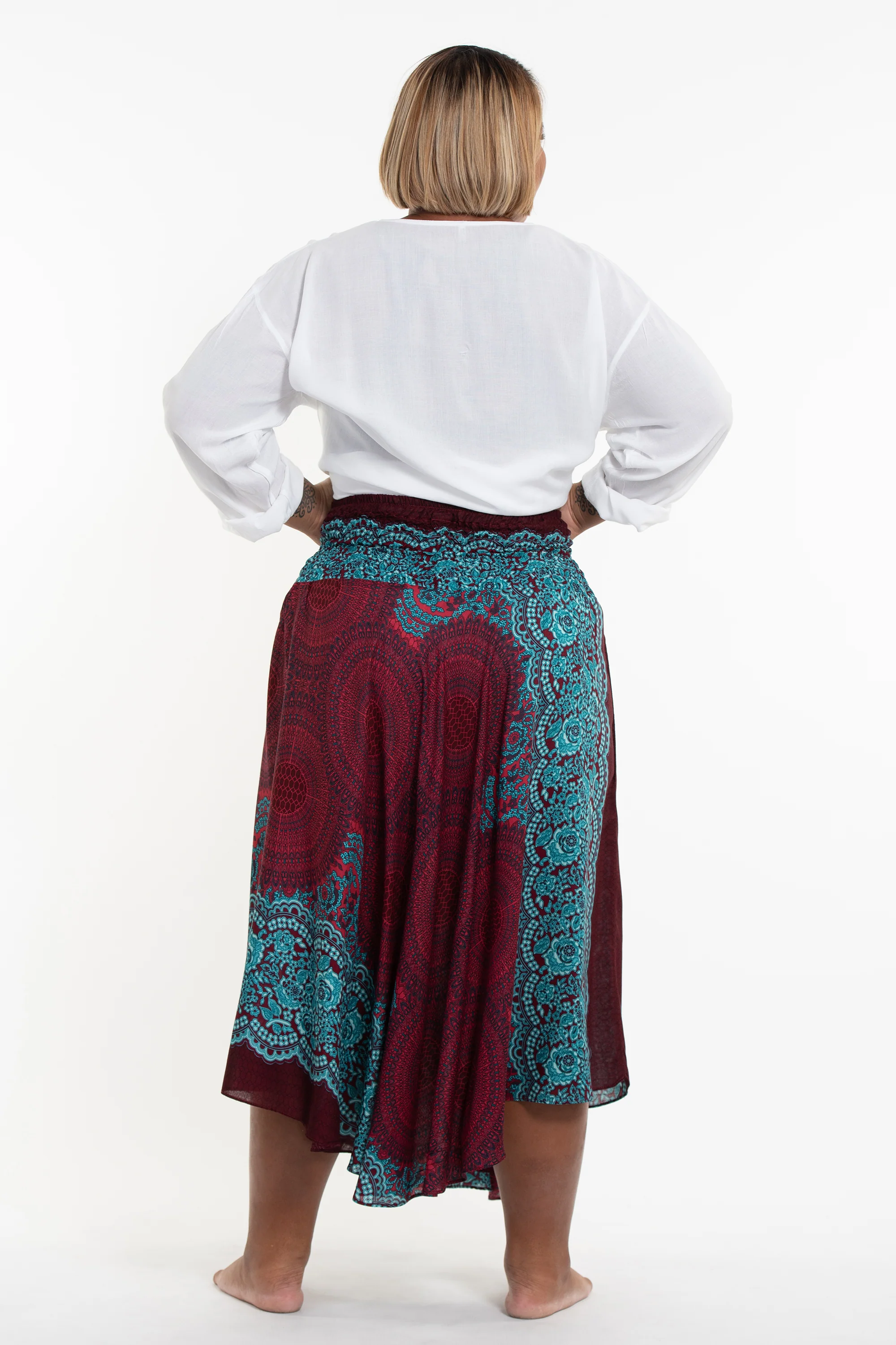 Plus Size Geometric Mandalas Handkerchief Midi Skirt in Red - Image 4
