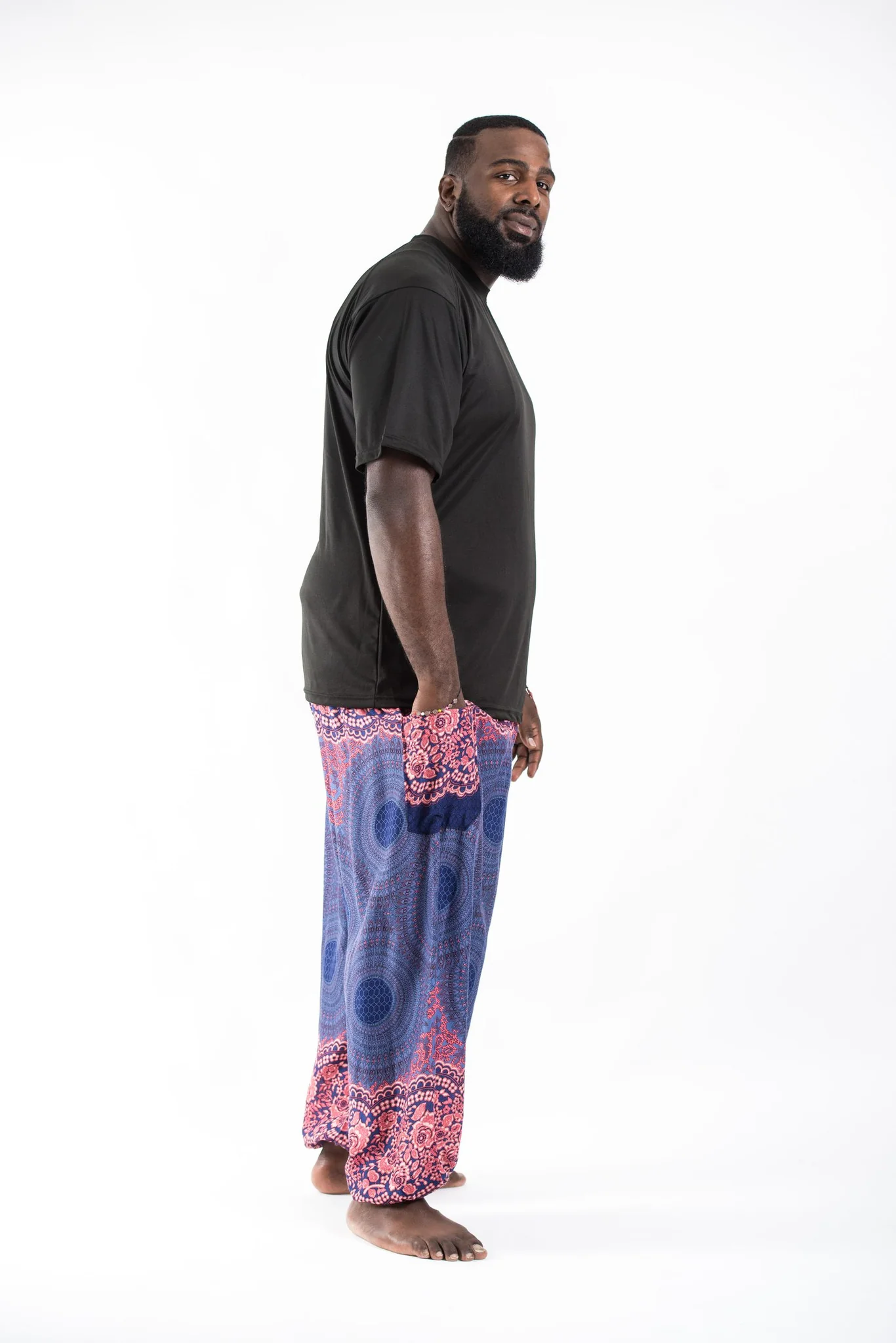 Plus Size Geometric Mandalas Men's Harem Pants in Blue - Image 3