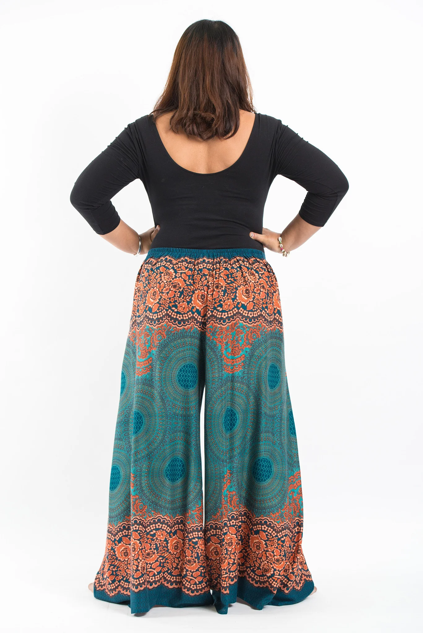 Plus Size Geometric Mandalas Palazzo Style Harem Pants in Turquoise - Image 4