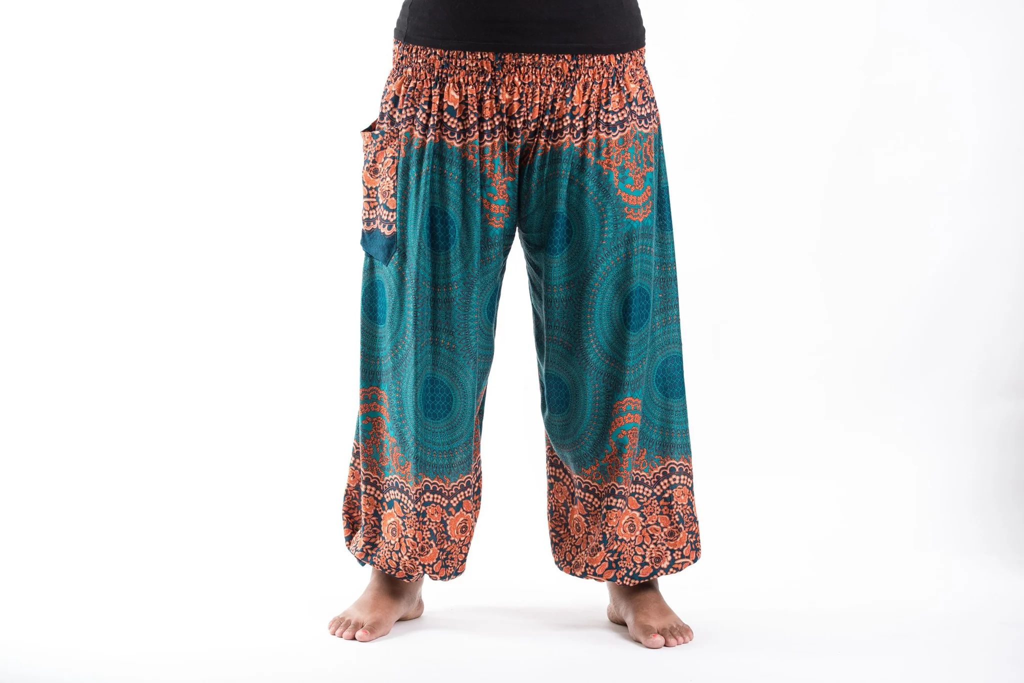 Plus Size Geometric Mandalas Women's Harem Pants in Turquoise - Image 2