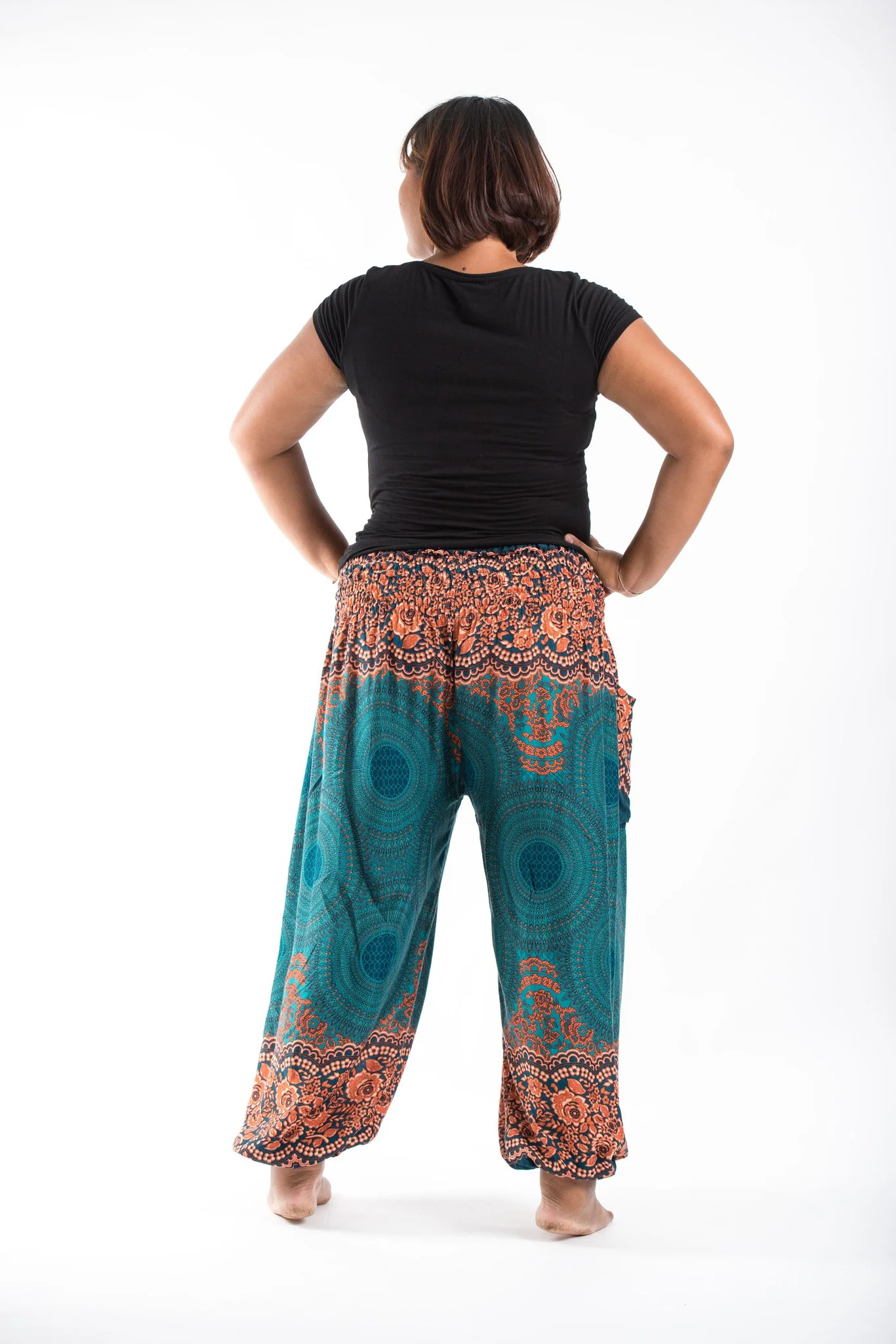 Plus Size Geometric Mandalas Women's Harem Pants in Turquoise - Image 4