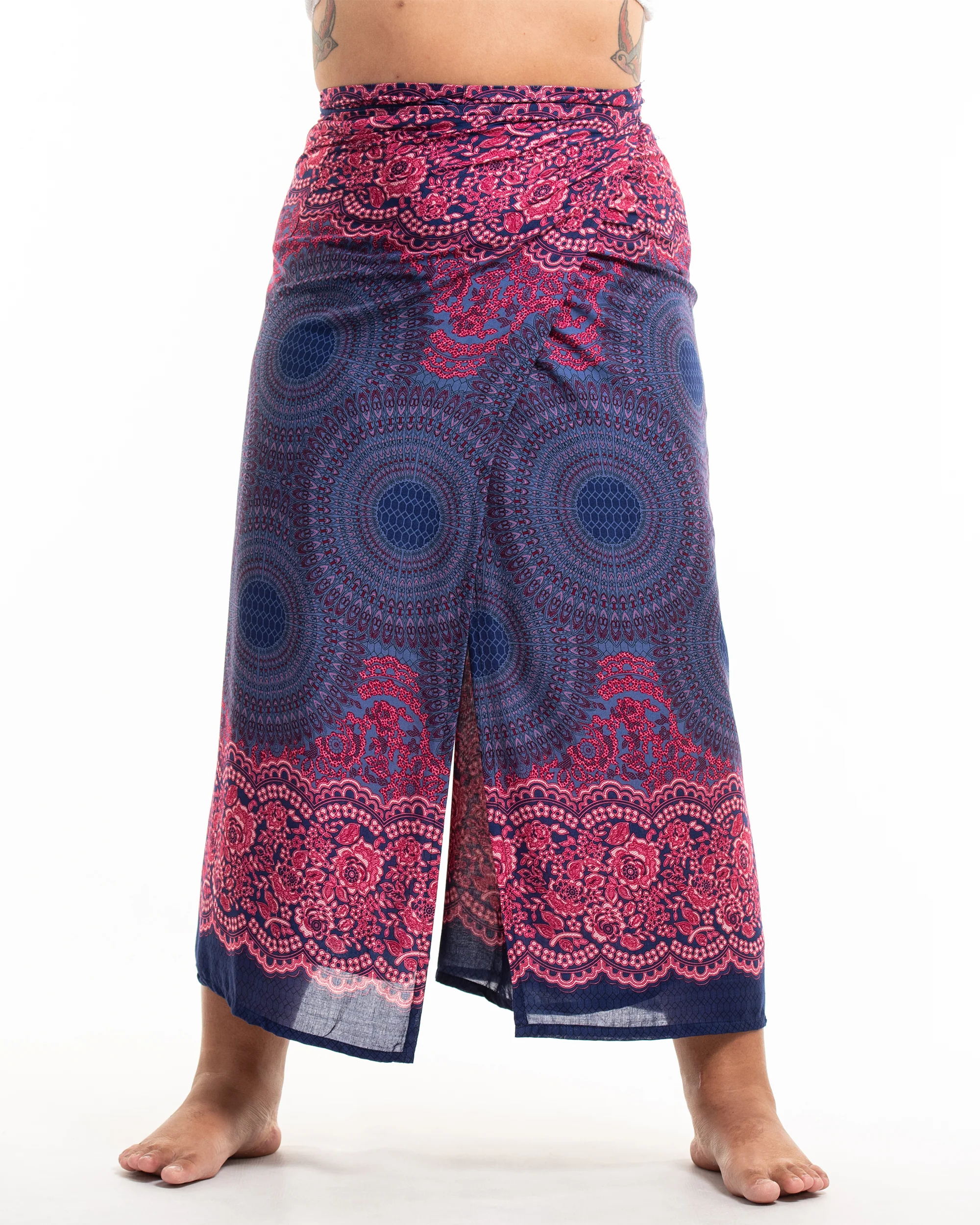 Plus Size Geometric Mandalas Wrap Palazzo Style Harem Pants in Blue - Image 2