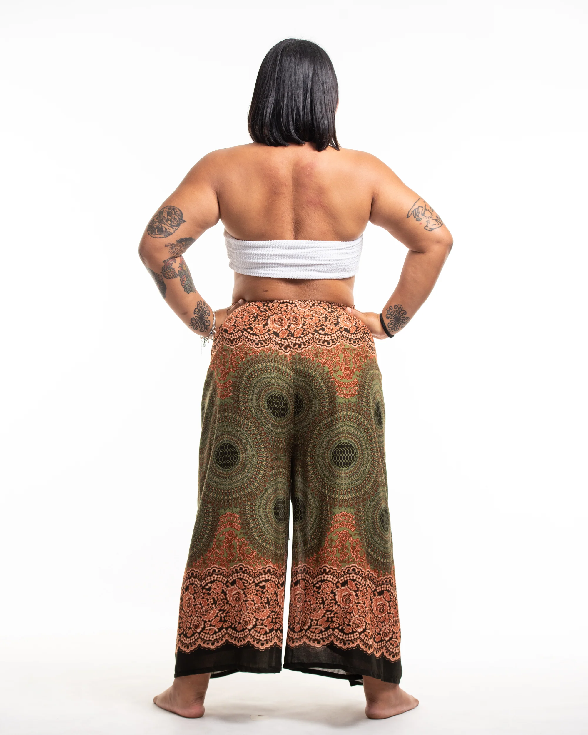 Plus Size Geometric Mandalas Wrap Palazzo Style Harem Pants in Olive - Image 4