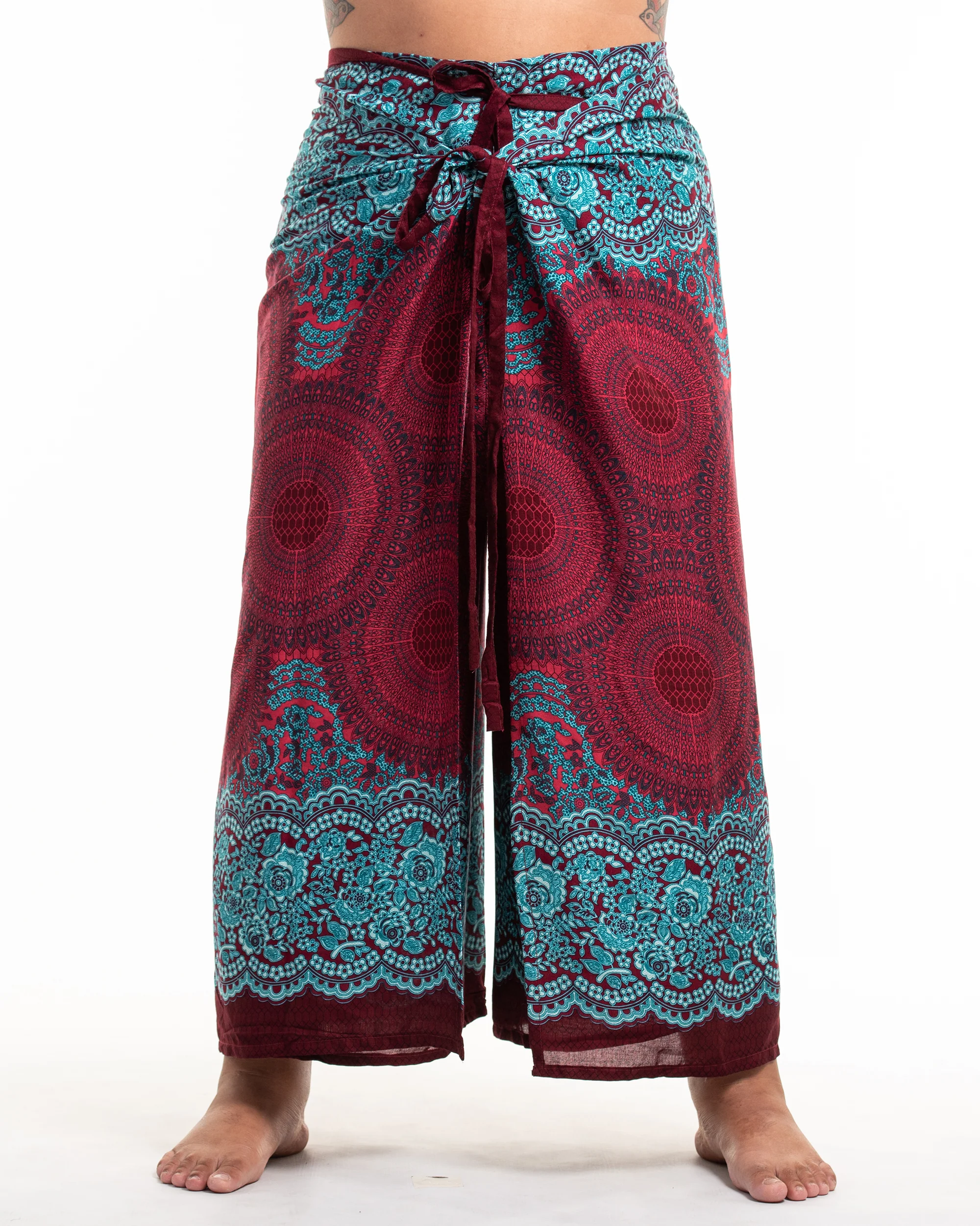 Plus Size Geometric Mandalas Wrap Palazzo Style Harem Pants in Red - Image 2