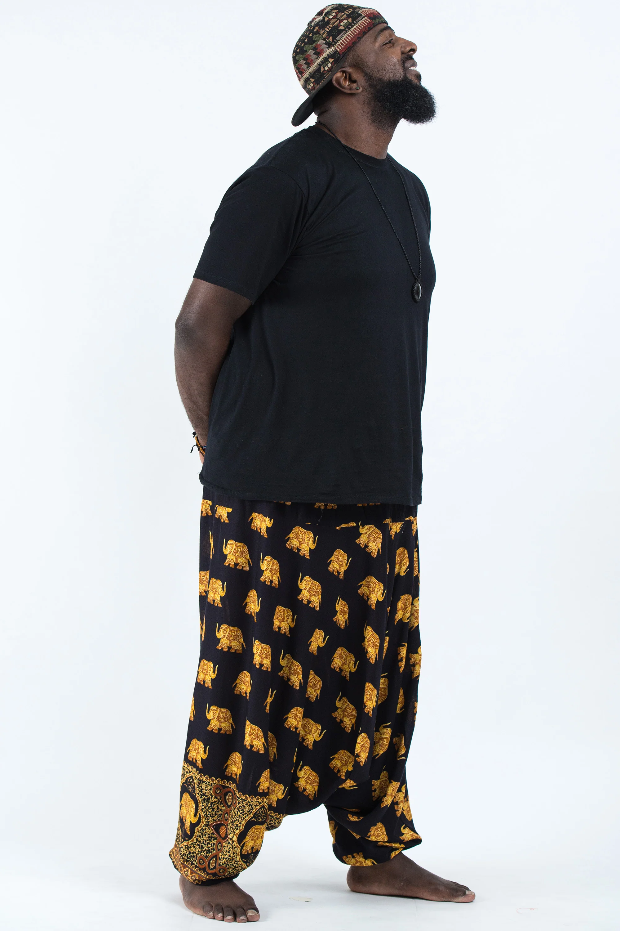 Plus Size Golden Elephant Drop Crotch Men's Elephant Pants in Black - Image 3