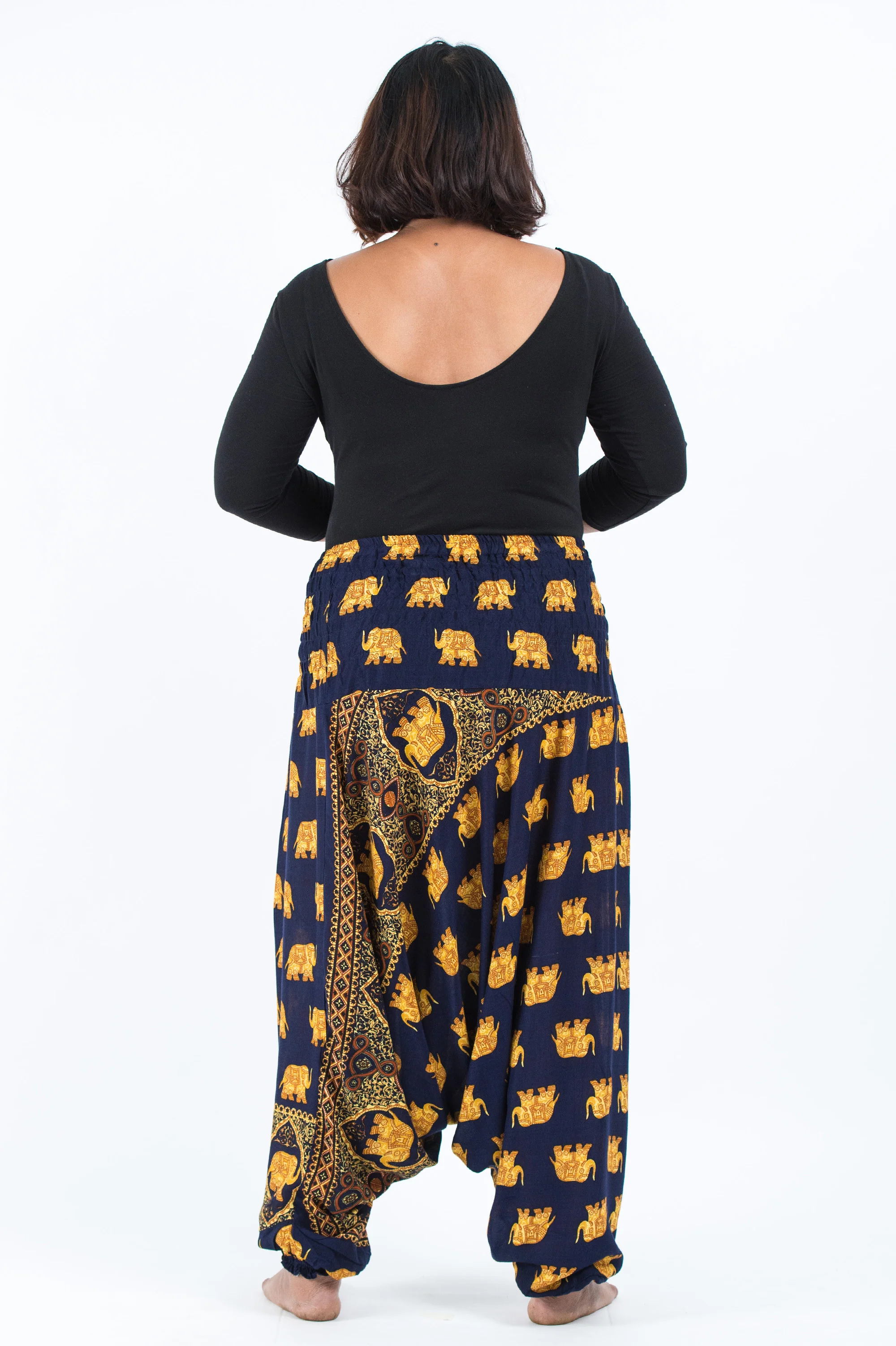 Plus Size Golden Elephant 2-in-1 Jumpsuit Elephant Pants in Navy - Image 3