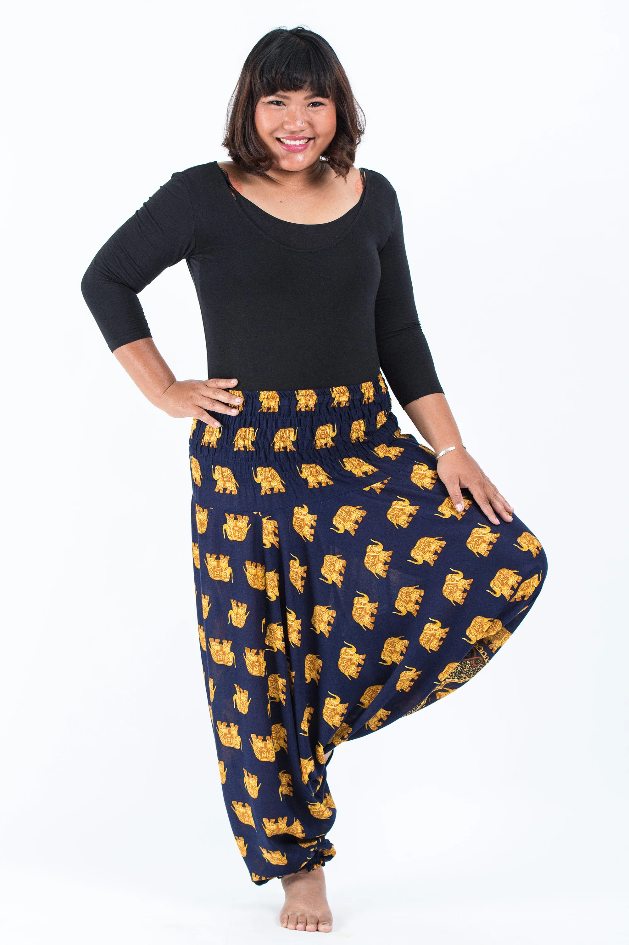 Plus Size Golden Elephant 2-in-1 Jumpsuit Elephant Pants in Navy - Image 4