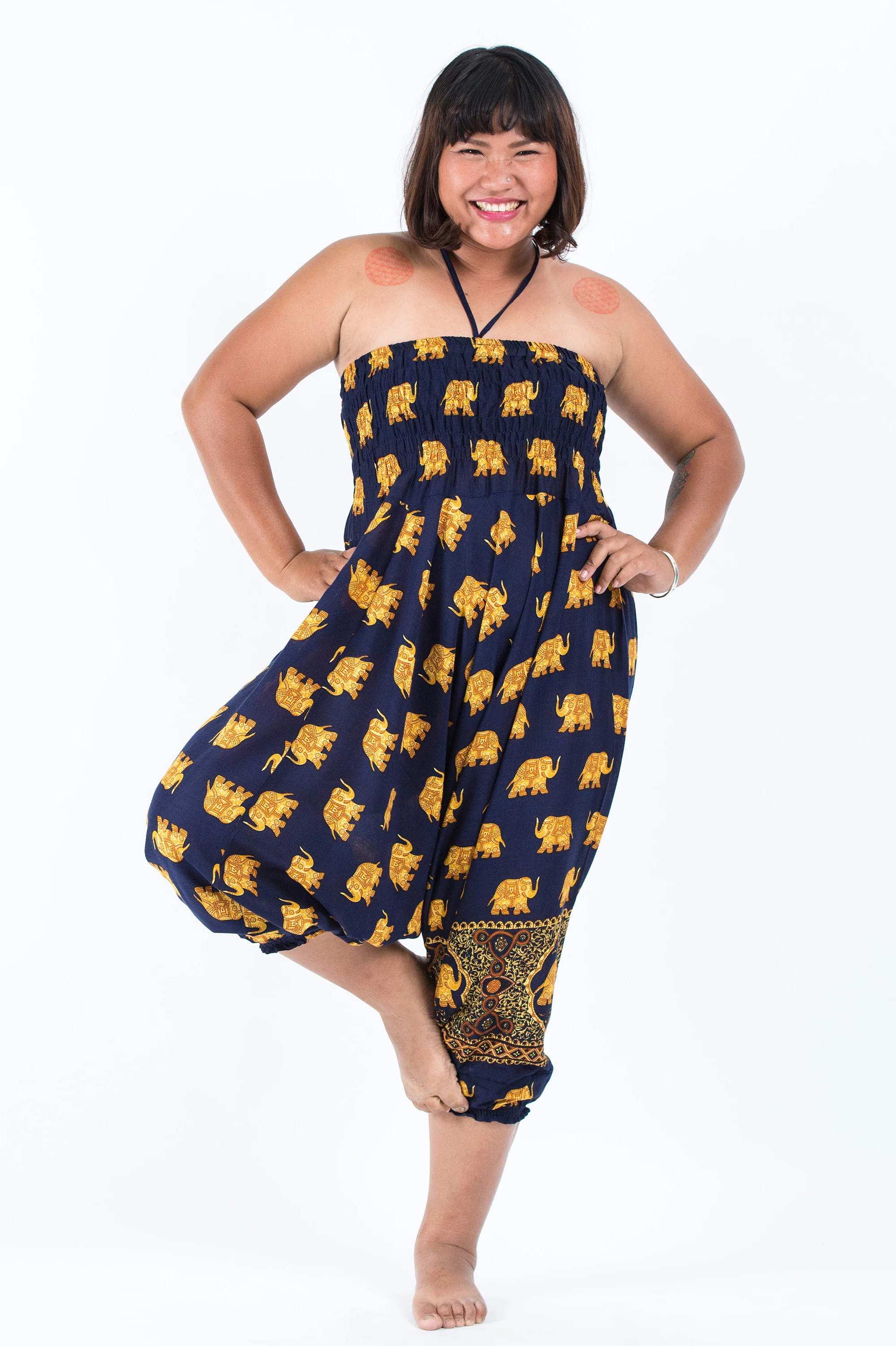 Plus Size Golden Elephant 2-in-1 Jumpsuit Elephant Pants in Navy - Image 5