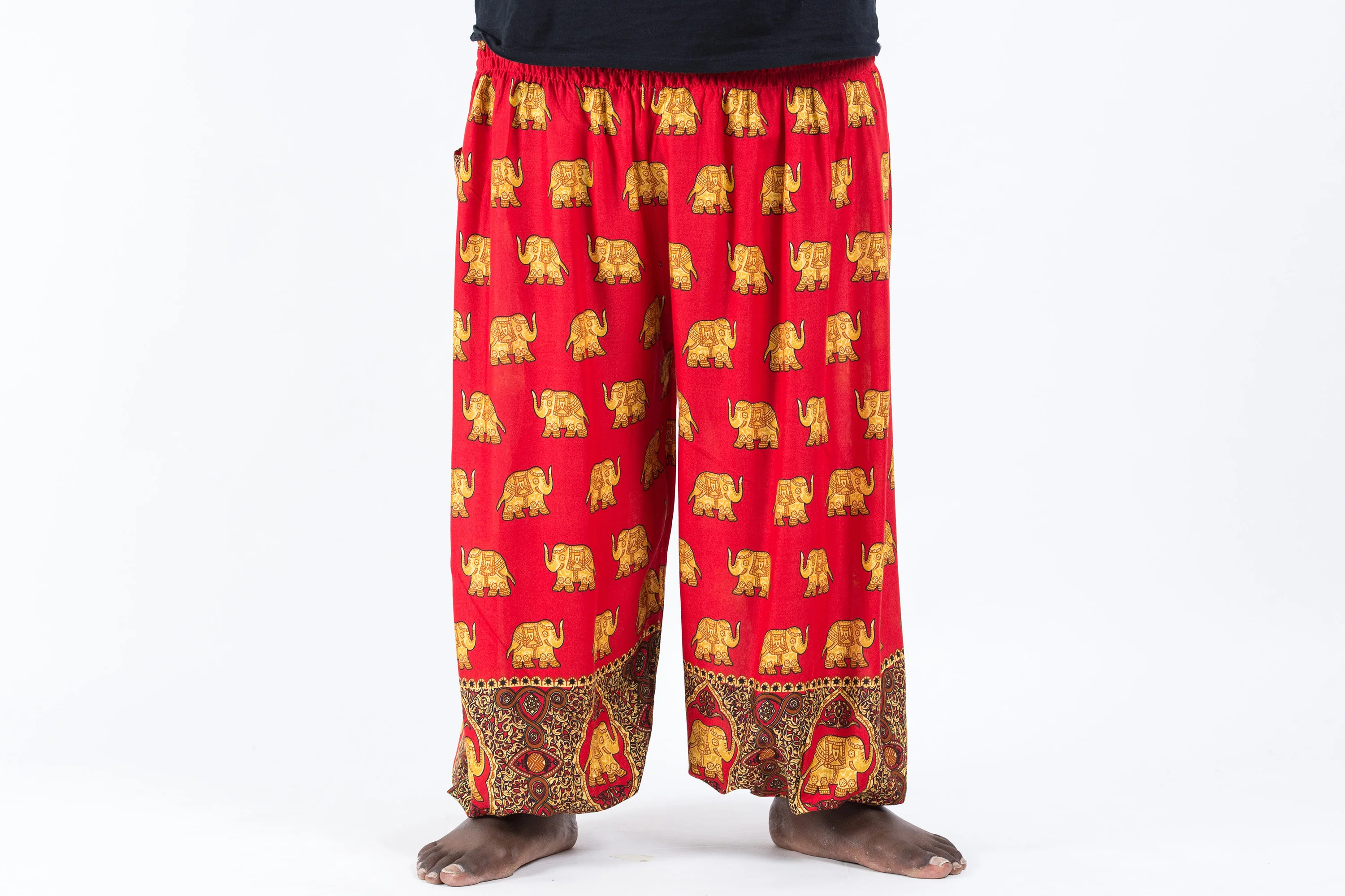 Plus Size Golden Elephant Men's Elephant Pants in Red - Image 2
