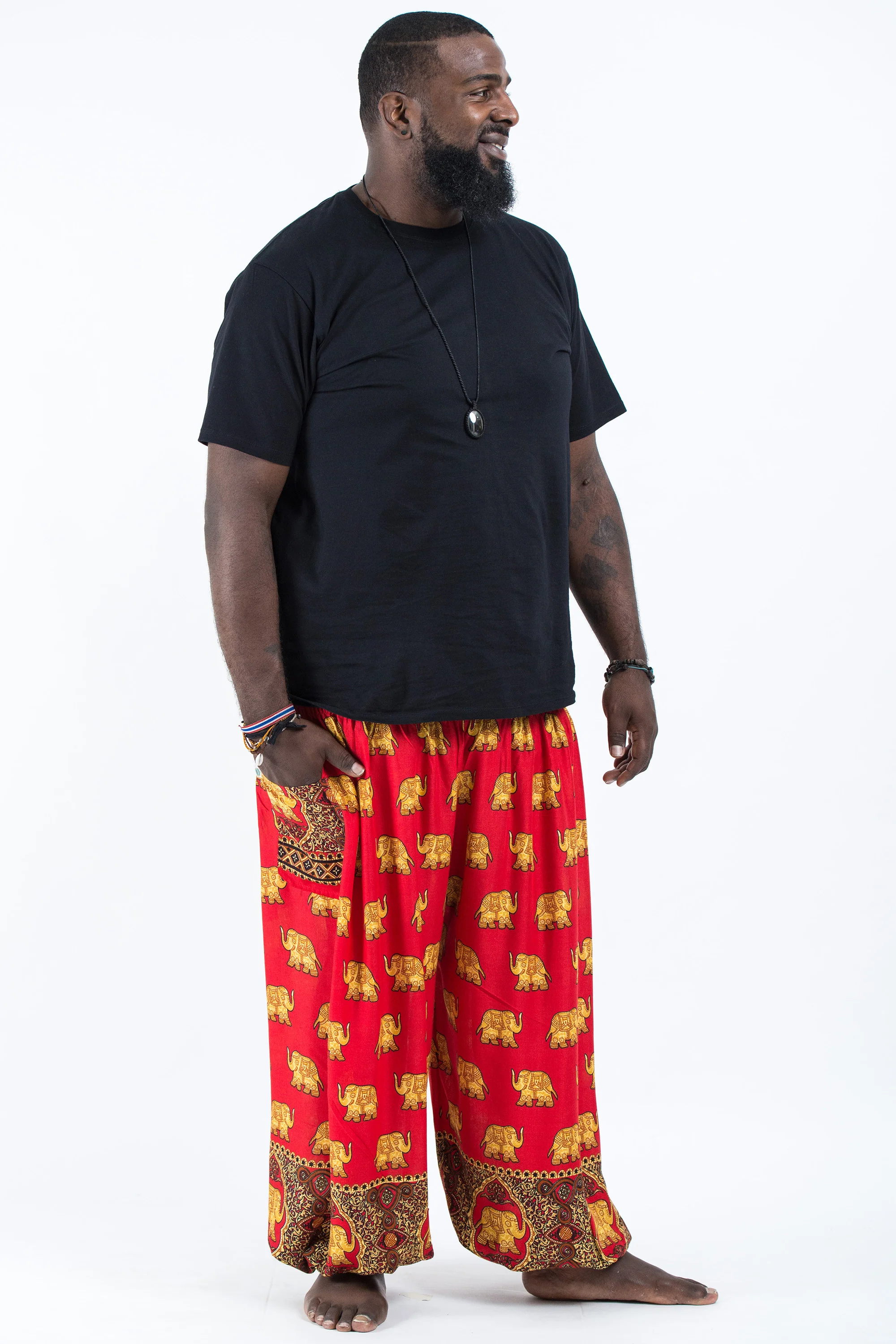 Plus Size Golden Elephant Men's Elephant Pants in Red - Image 3