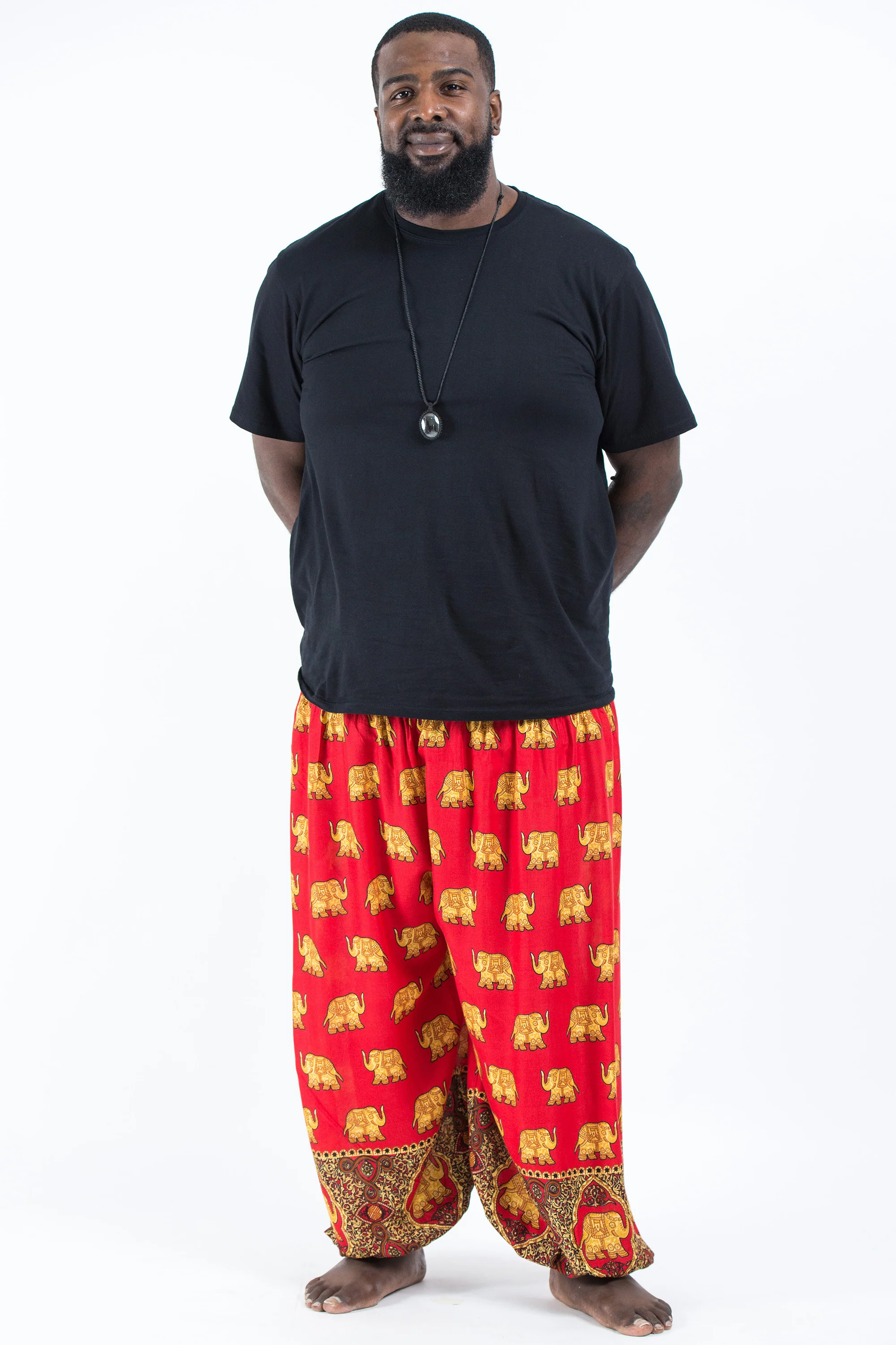 Plus Size Golden Elephant Men's Elephant Pants in Red - Image 4