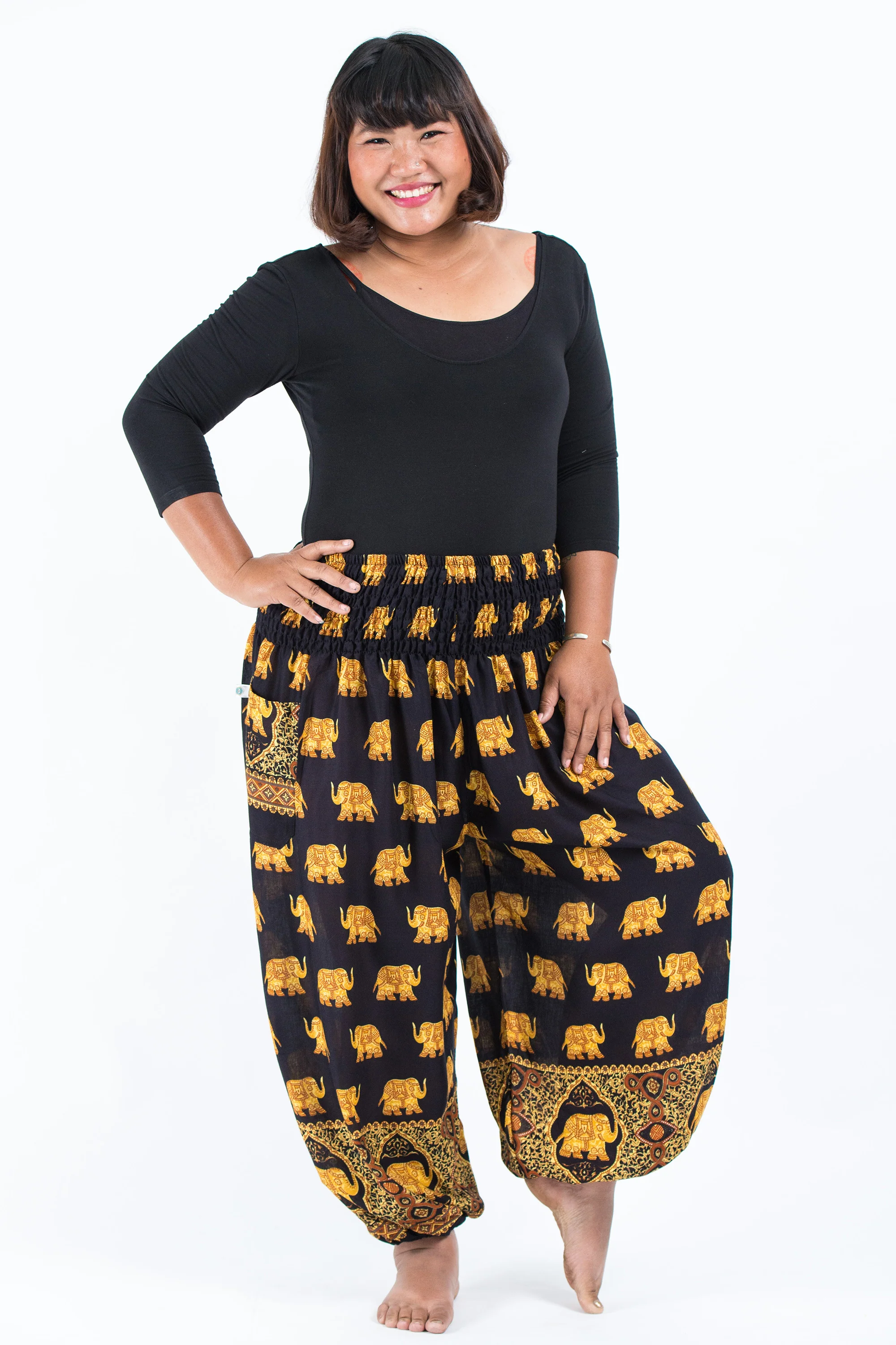 Plus Size Golden Elephant Women's Elephant Pants in Black - Image 5