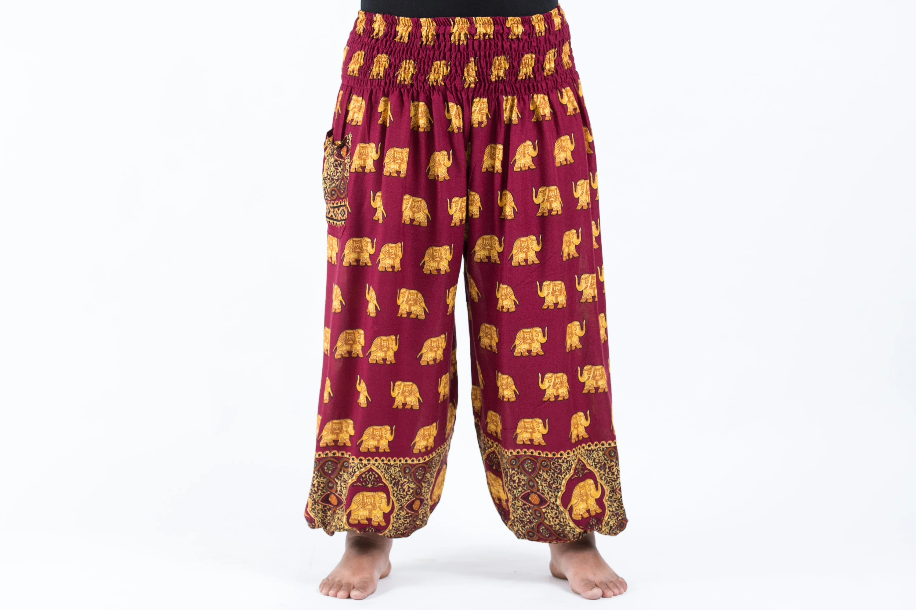 Plus Size Golden Elephant Women's Elephant Pants in Maroon - Image 2