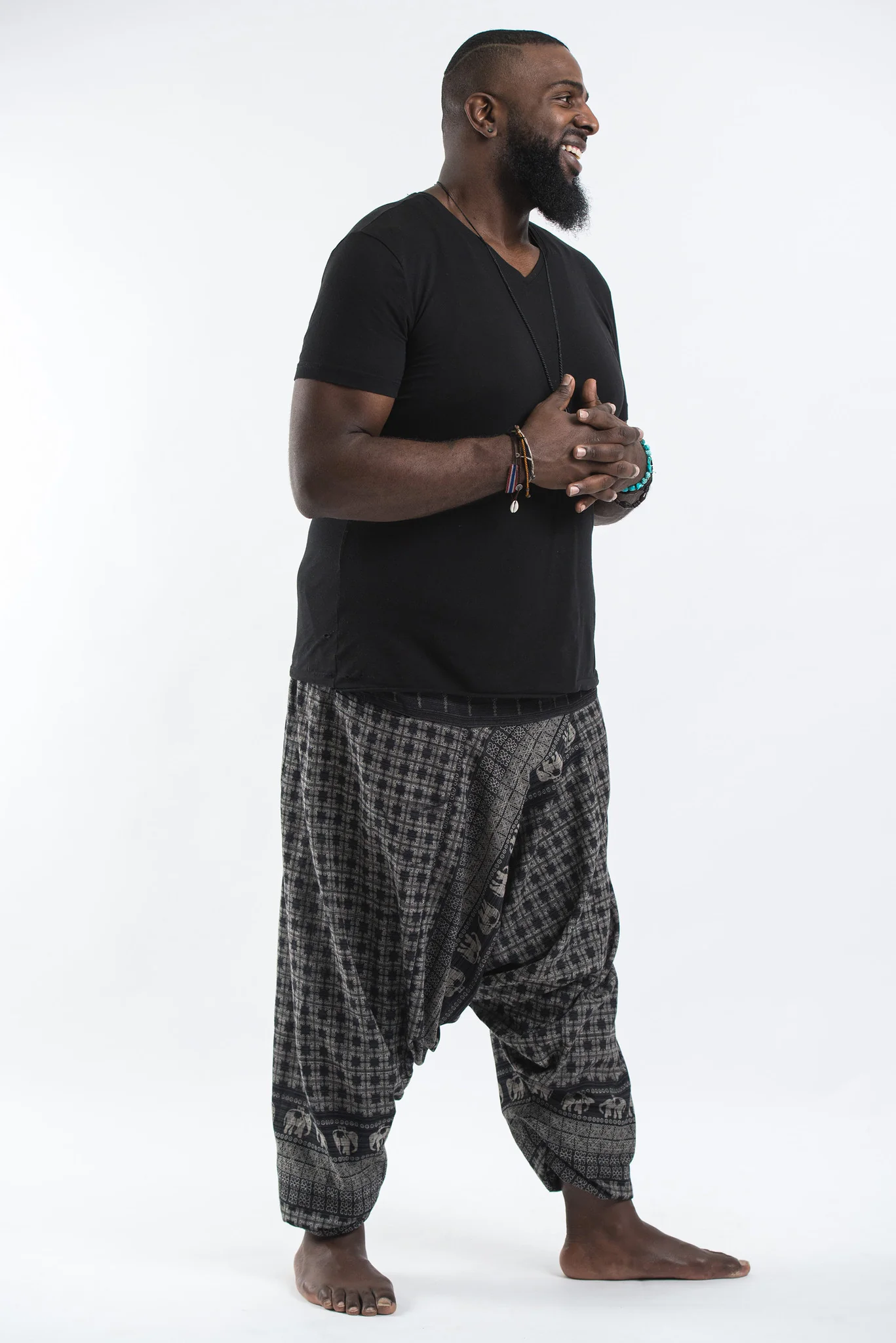Plus Size Hill Tribe Elephant Men's Elephant Pants in Black - Image 3