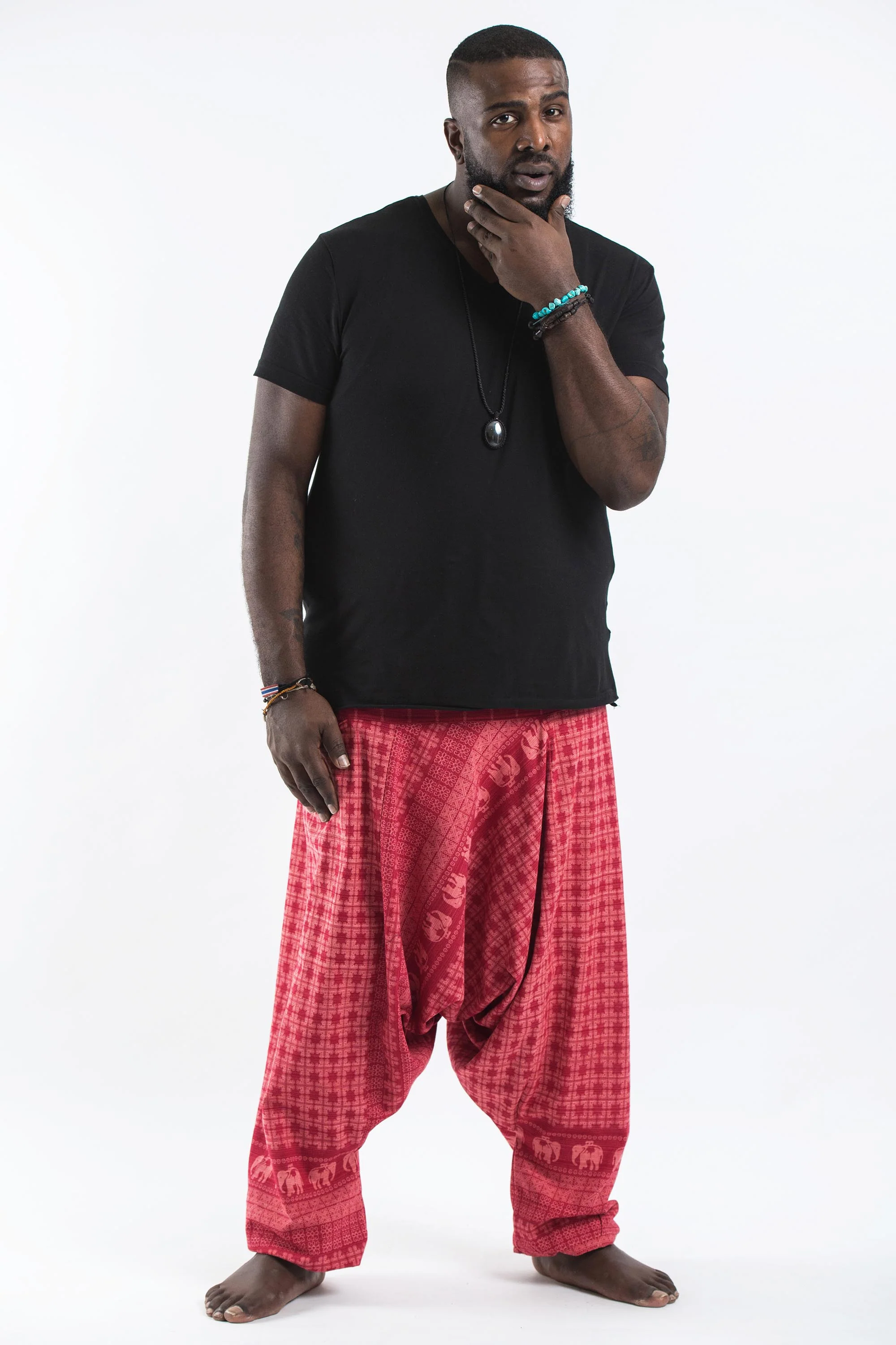 Plus Size Hill Tribe Elephant Men's Elephant Pants in Red - Image 2