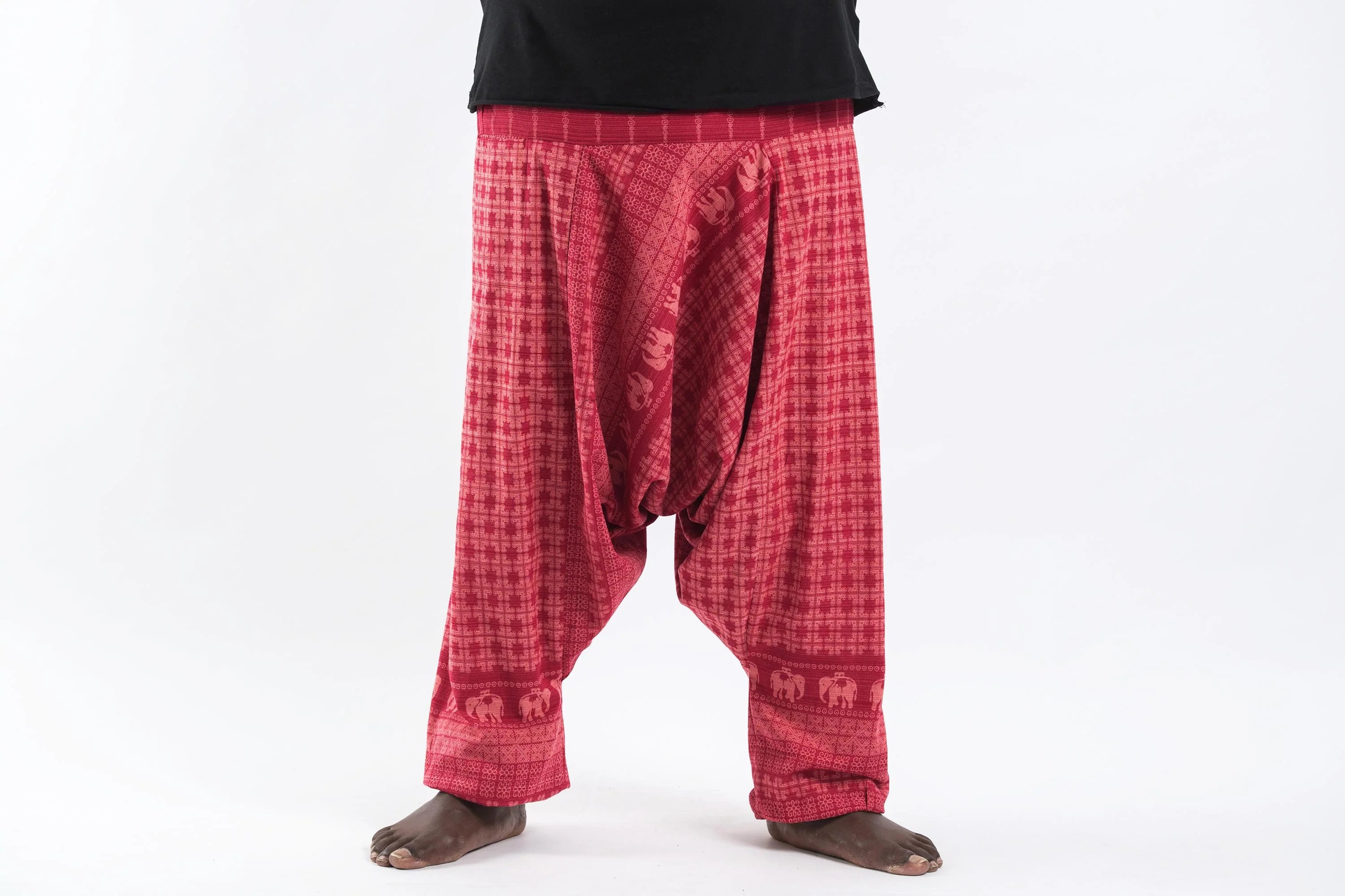 Plus Size Hill Tribe Elephant Men's Elephant Pants in Red - Image 3