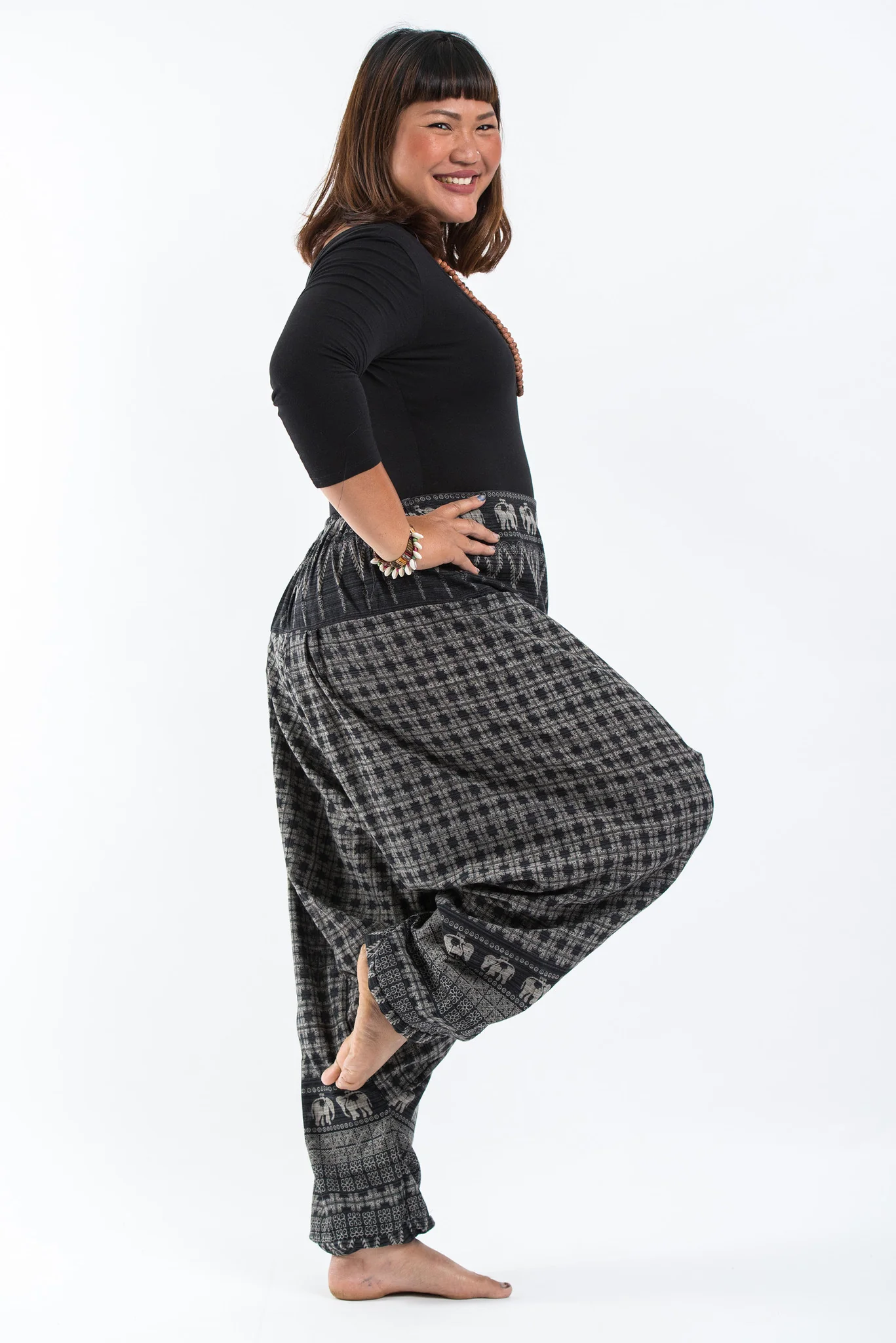 Plus Size Hill Tribe Elephant Women's Elephant Pants in Black - Image 3