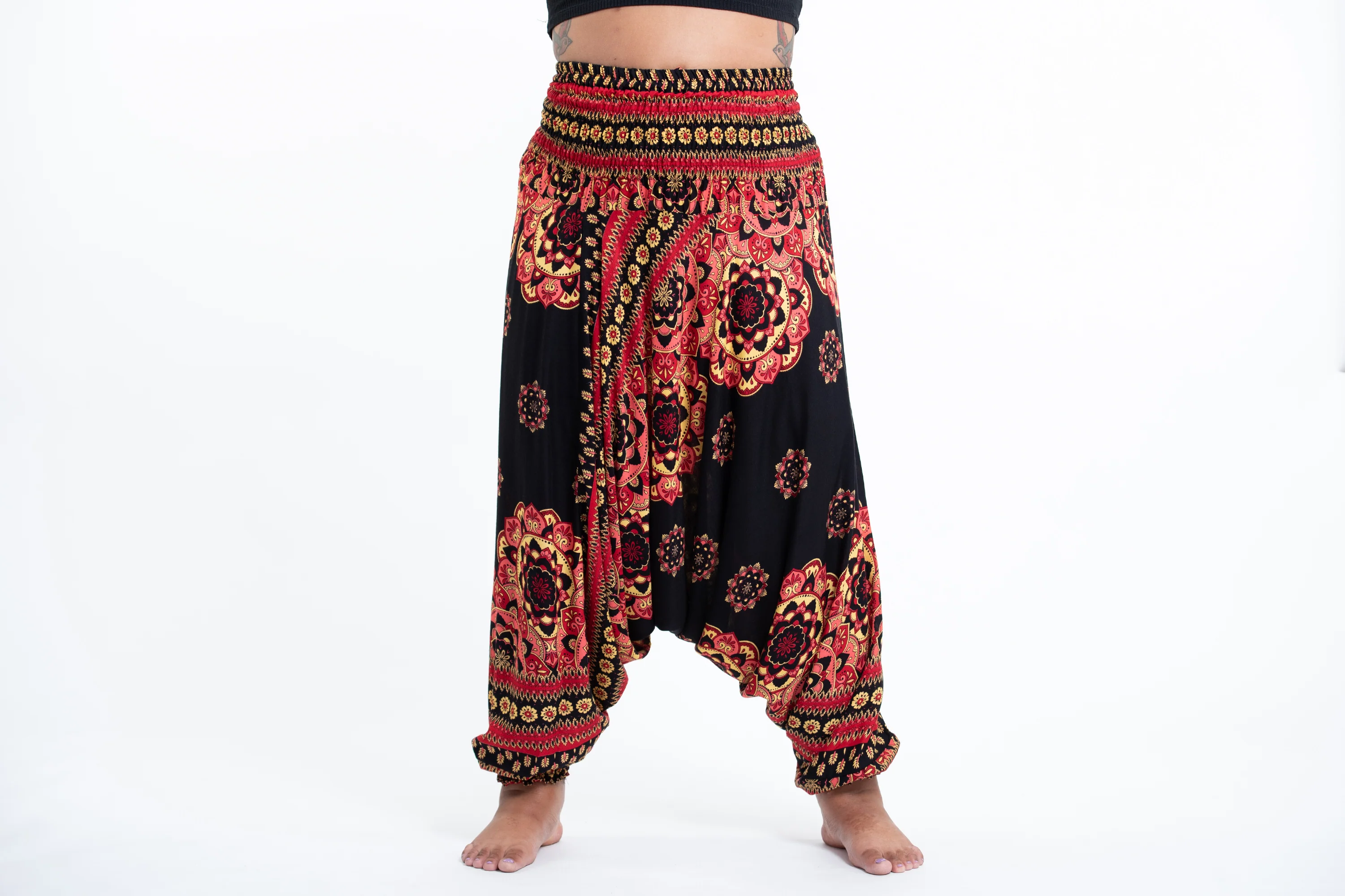 Plus Size Lotus Mandalas 2-in-1 Jumpsuit Harem Pants in Black - Image 2