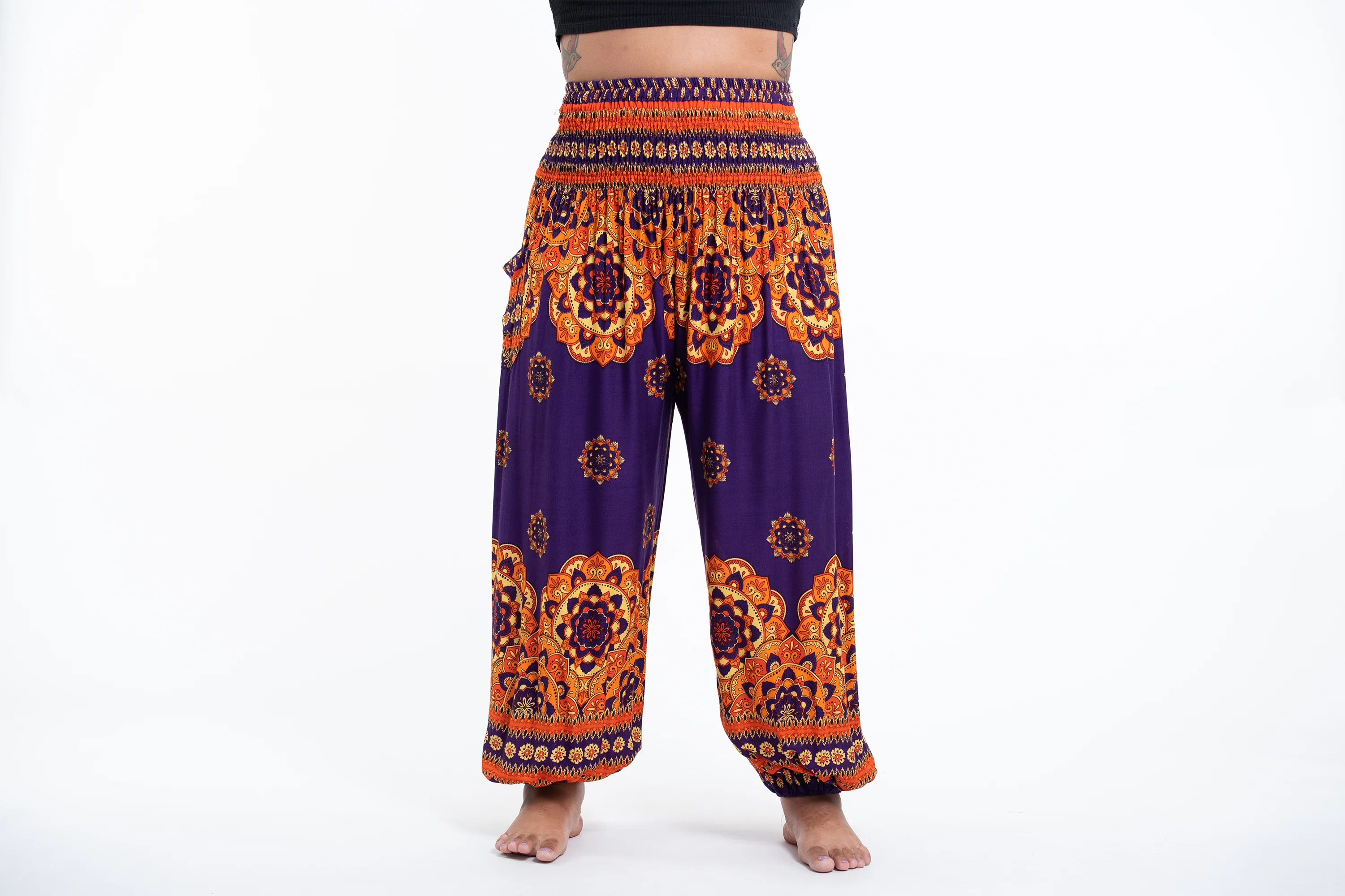 Plus Size Lotus Mandalas Women's Harem Pants in Purple - Image 2