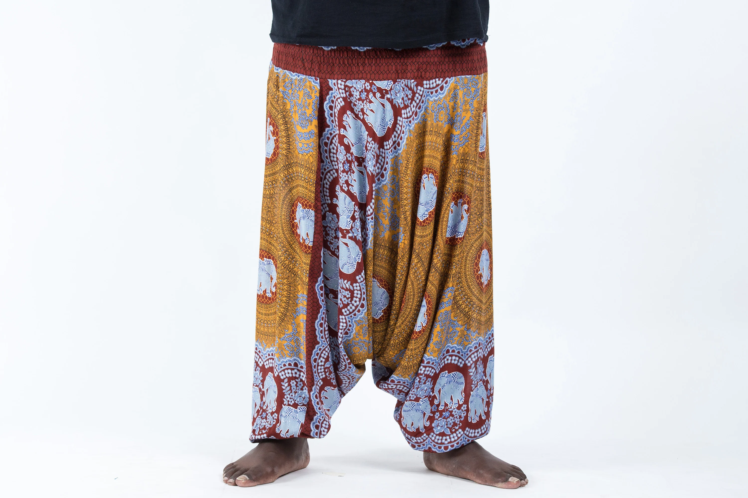 Plus Size Mandala Elephant Drop Crotch Men's Elephant Pants in Bronze - Image 2