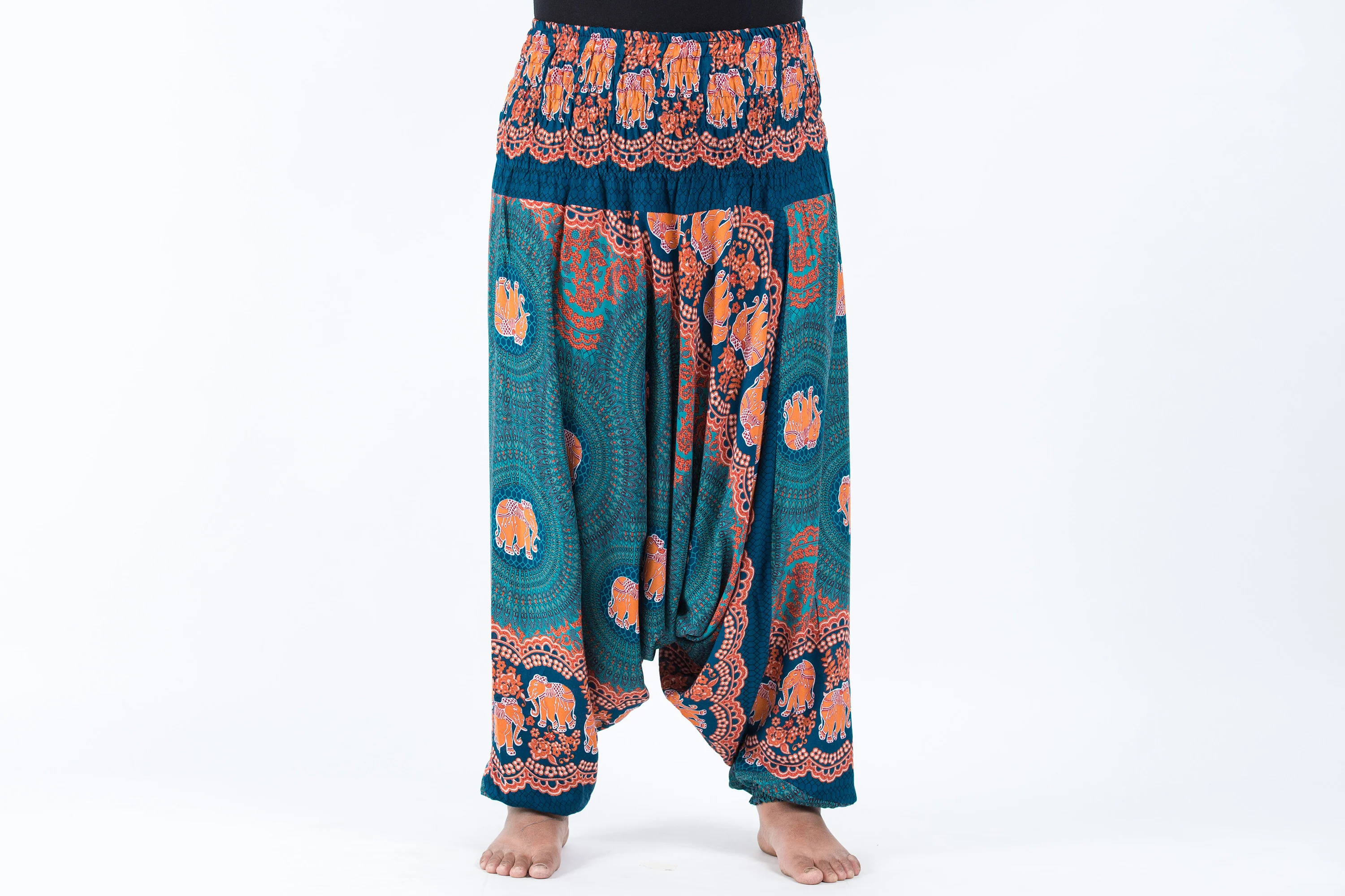 Plus Size Mandala Elephant 2-in-1 Jumpsuit Elephant Pants in Turquoise - Image 2