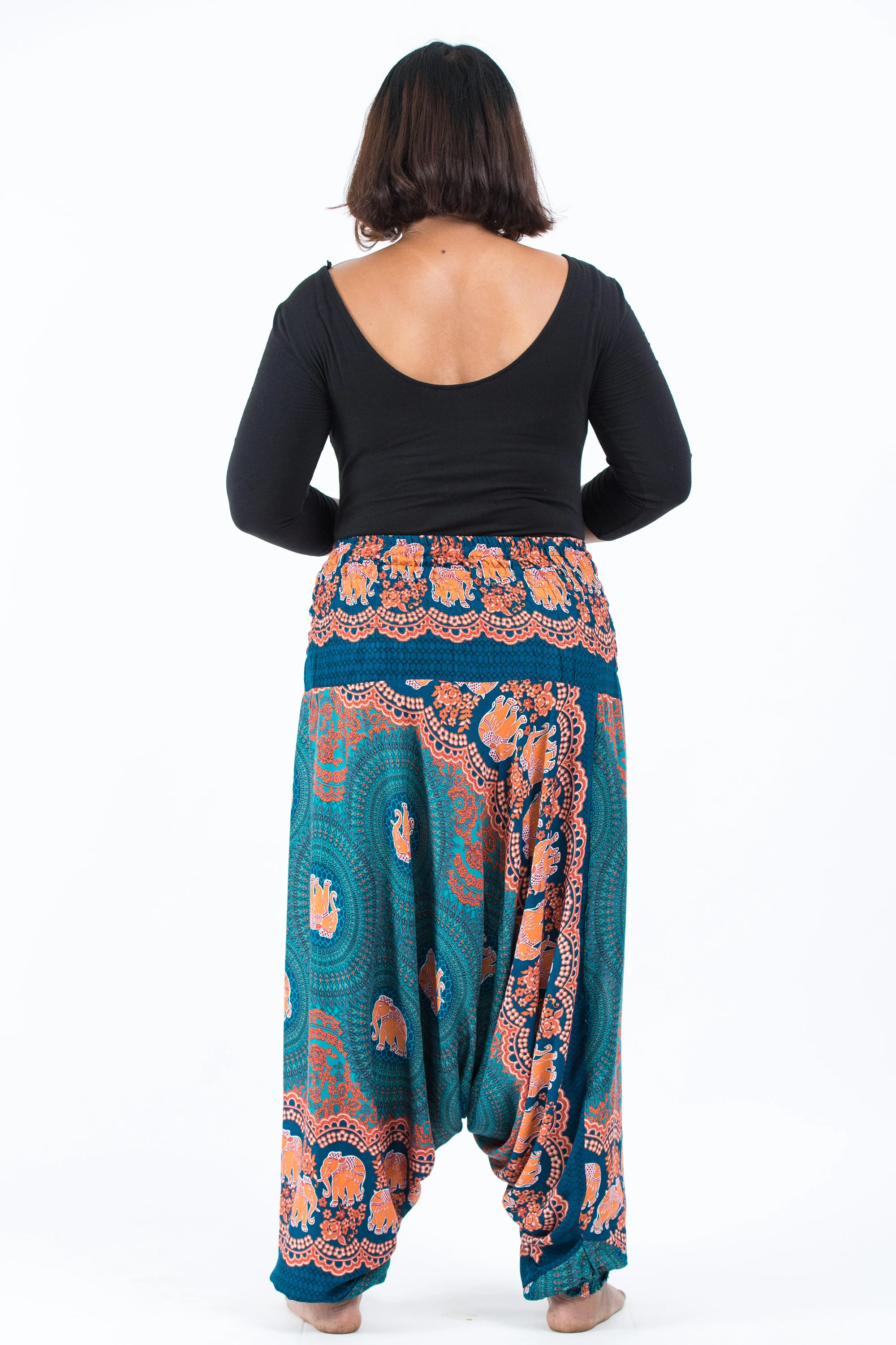 Plus Size Mandala Elephant 2-in-1 Jumpsuit Elephant Pants in Turquoise - Image 4