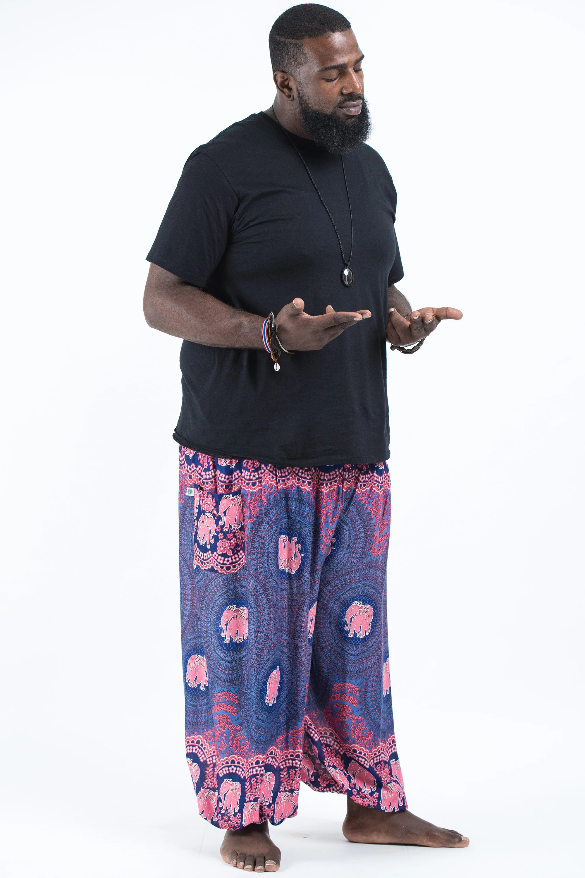 Plus Size Mandala Elephant Men's Elephant Pants in Blue - Image 3