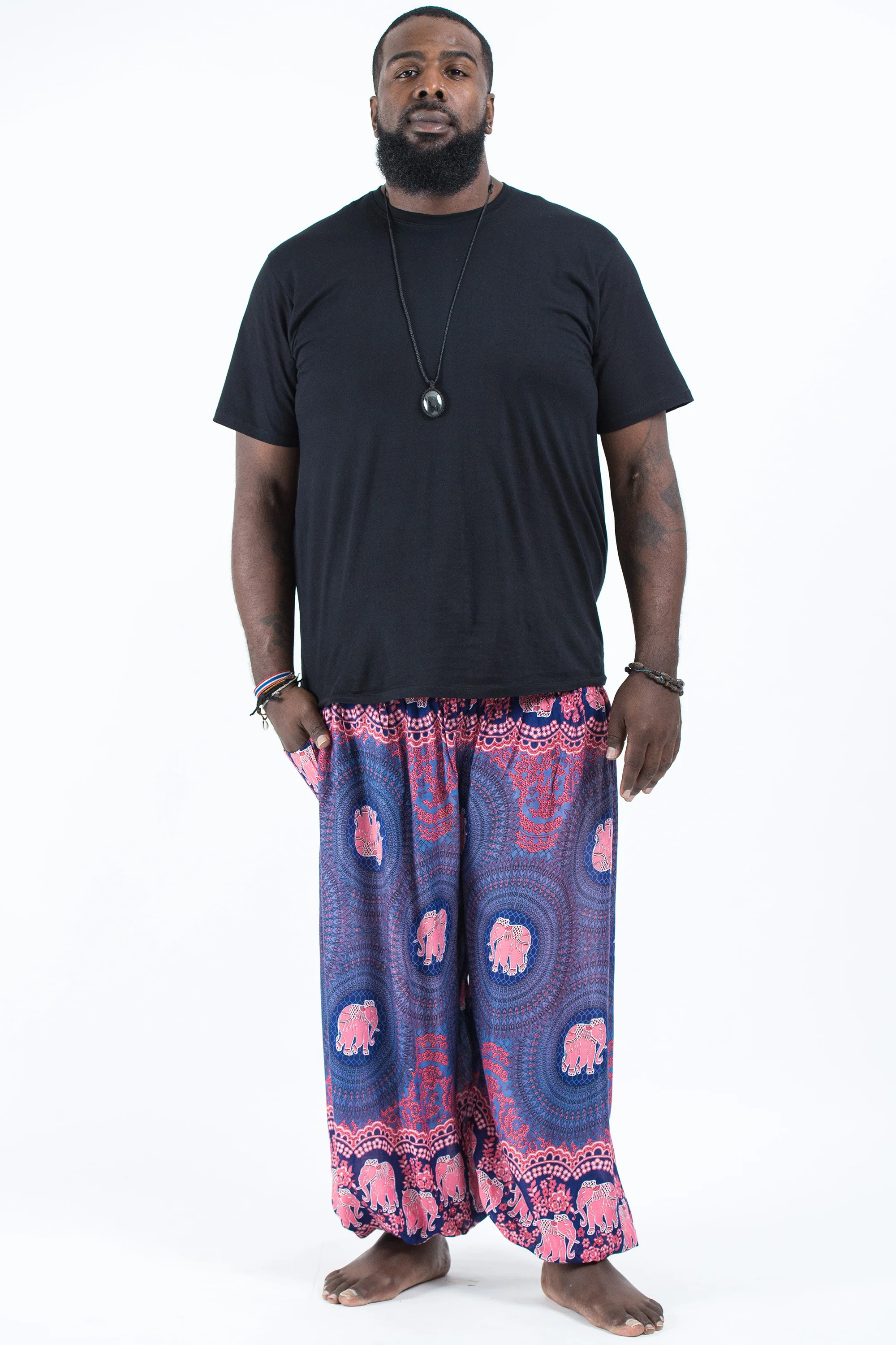 Plus Size Mandala Elephant Men's Elephant Pants in Blue - Image 4
