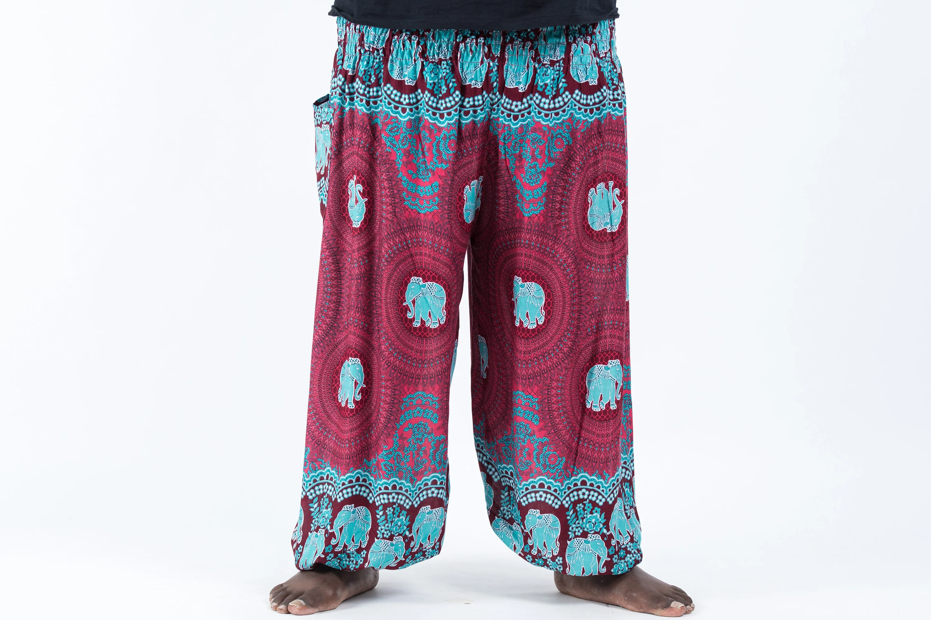 Plus Size Mandala Elephant Men's Elephant Pants in Red - Image 2