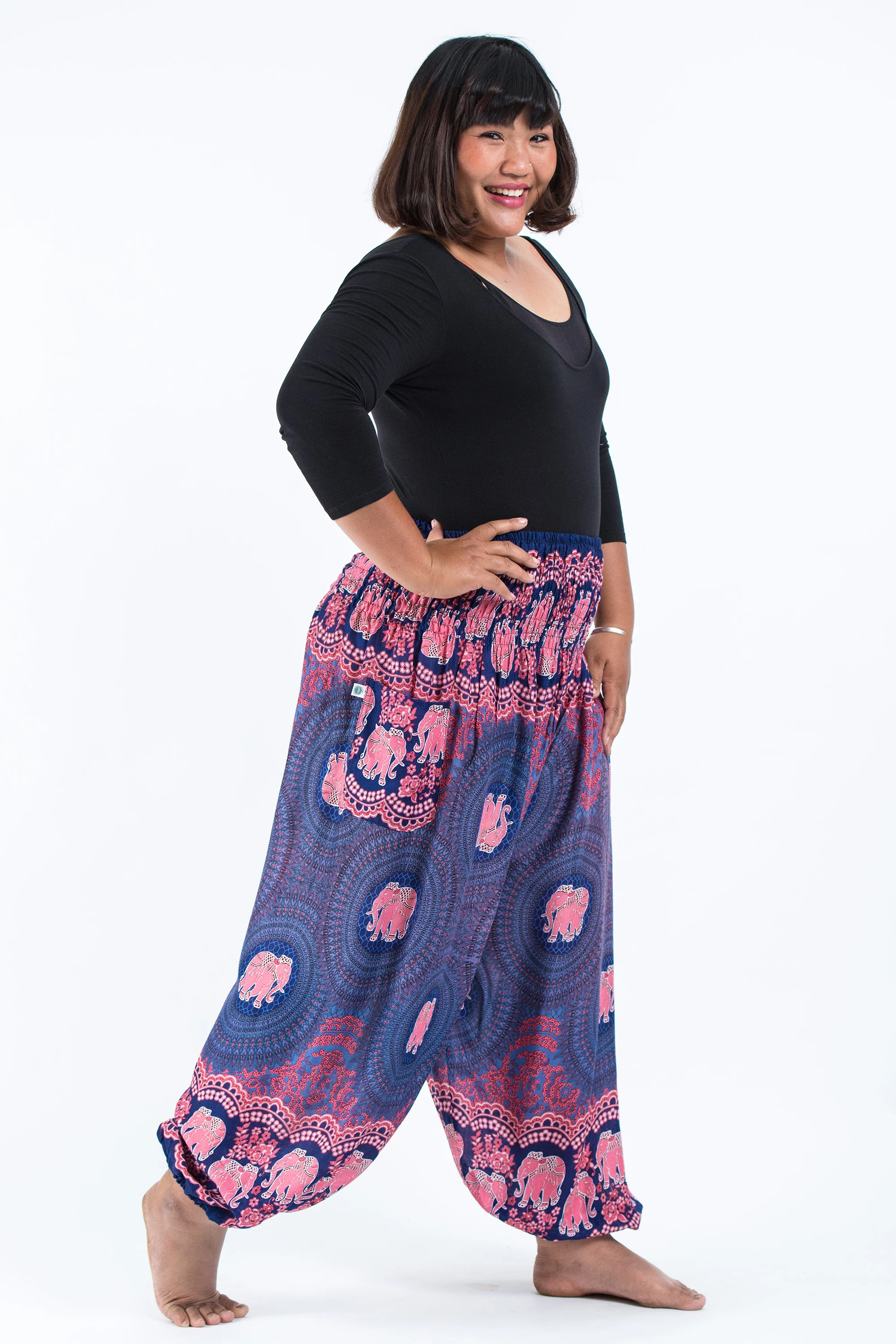 Plus Size Mandala Elephant Women's Elephant Pants in Blue - Image 3