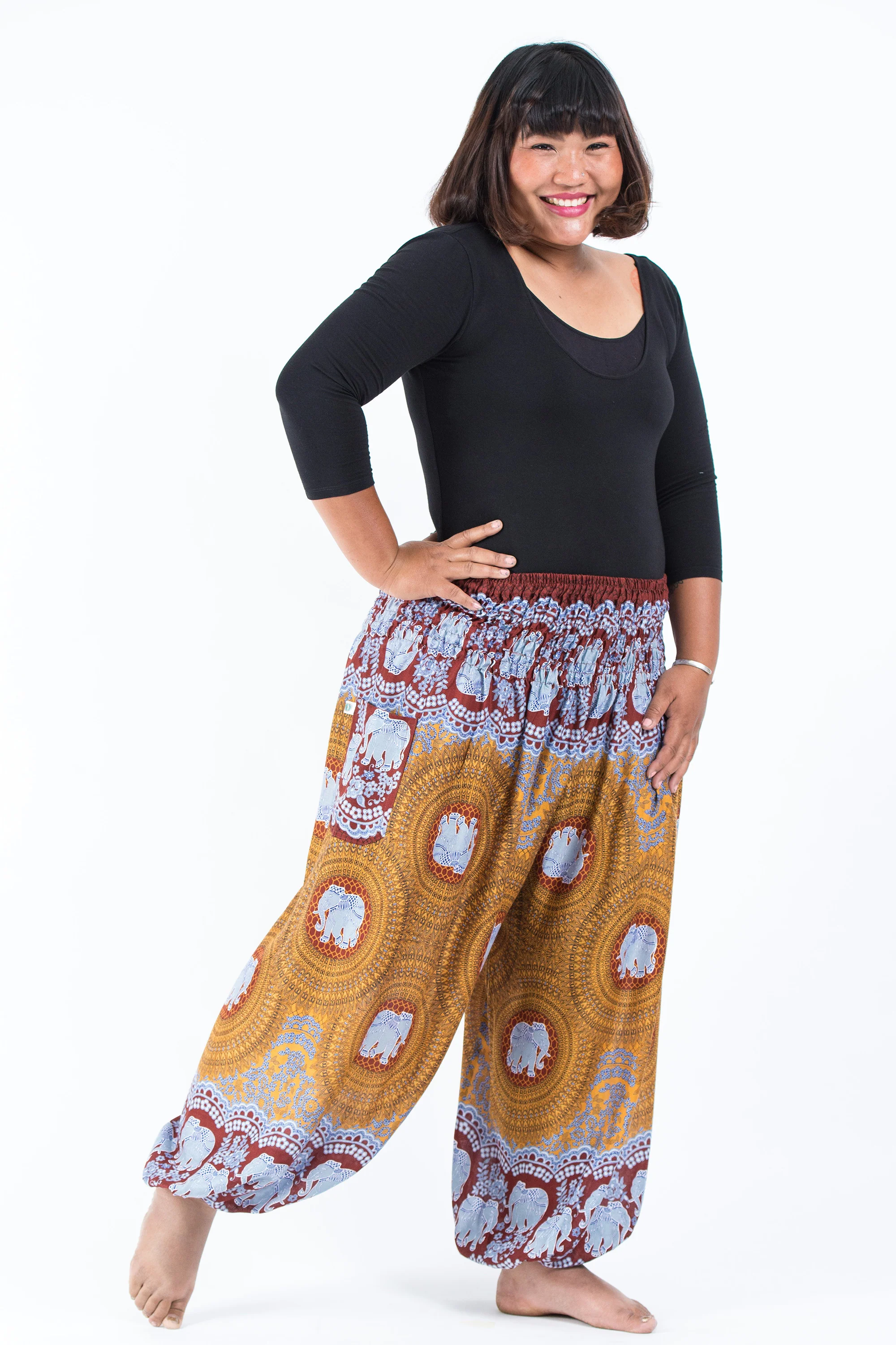 Plus Size Mandala Elephant Women's Elephant Pants in Bronze - Image 3