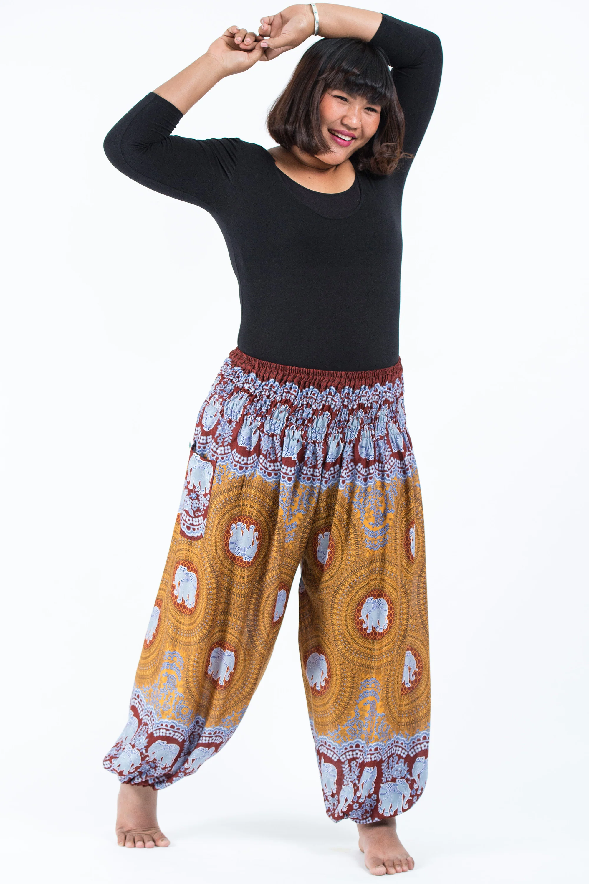 Plus Size Mandala Elephant Women's Elephant Pants in Bronze - Image 5