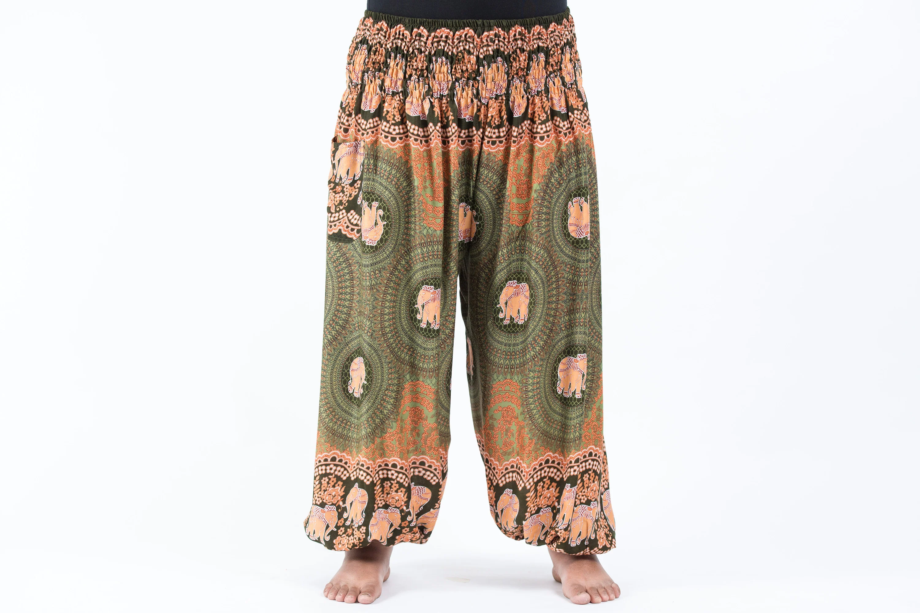 Plus Size Mandala Elephant Women's Elephant Pants in Olive - Image 2