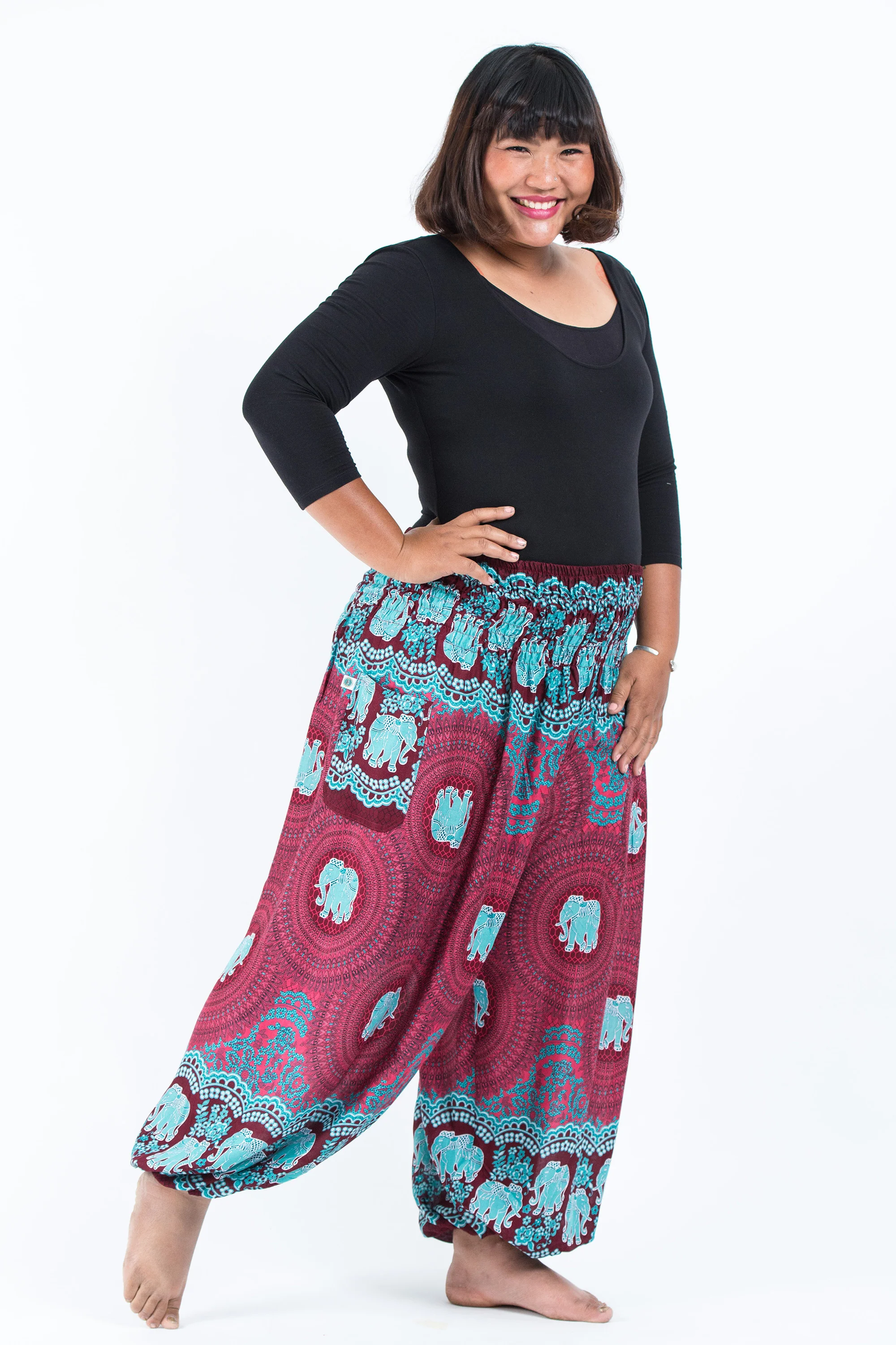 Plus Size Mandala Elephant Women's Elephant Pants in Red - Image 3