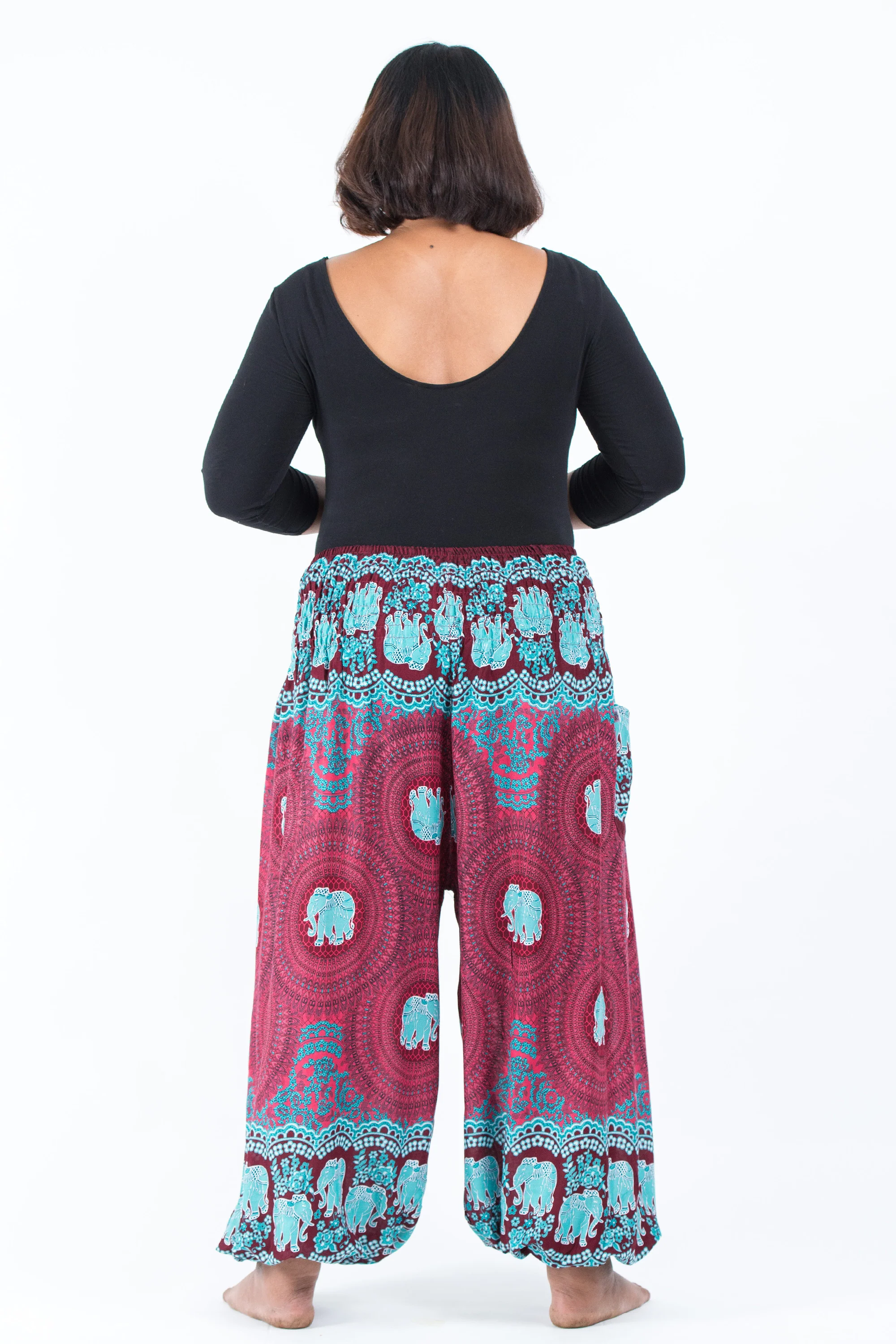 Plus Size Mandala Elephant Women's Elephant Pants in Red - Image 4