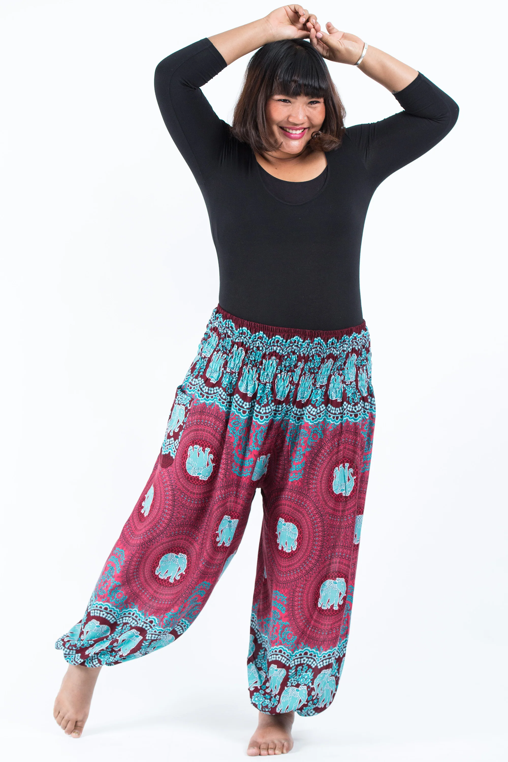 Plus Size Mandala Elephant Women's Elephant Pants in Red - Image 5