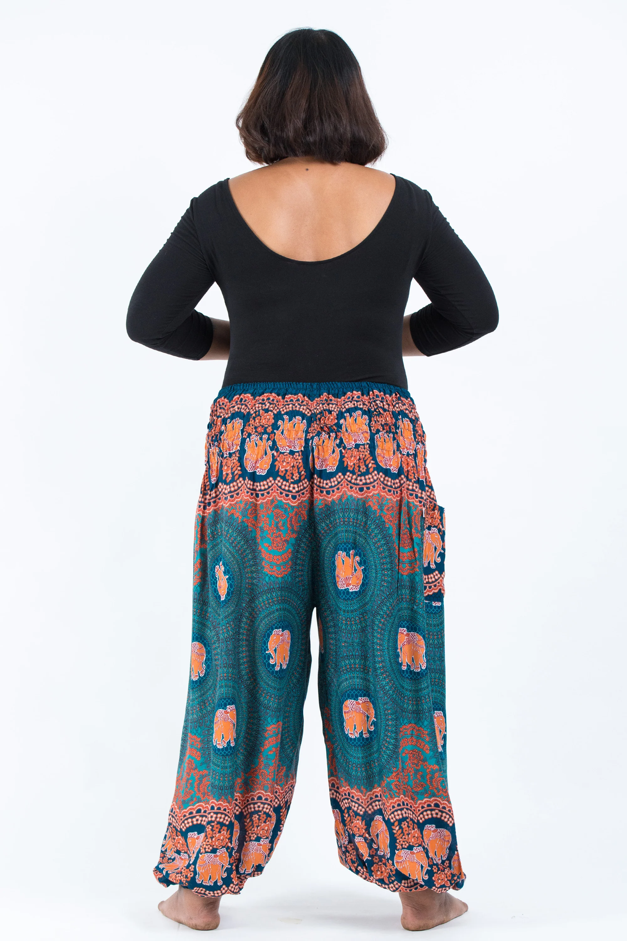 Plus Size Mandala Elephant Women's Elephant Pants in Turquoise - Image 4