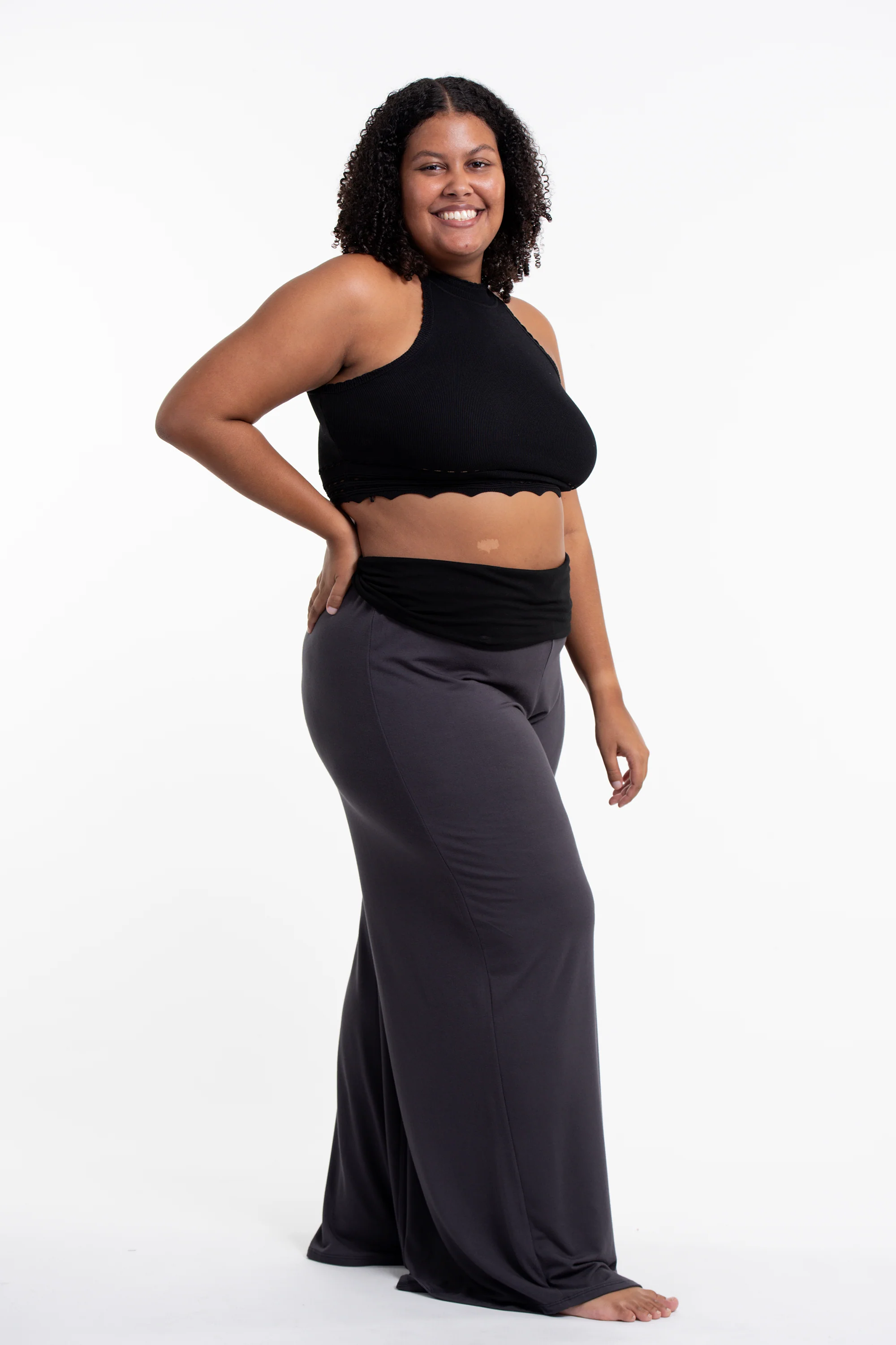 Plus Size Mandala Print Wide Leg Palazzo Harem Pants Cotton Spandex in Gray - Image 3