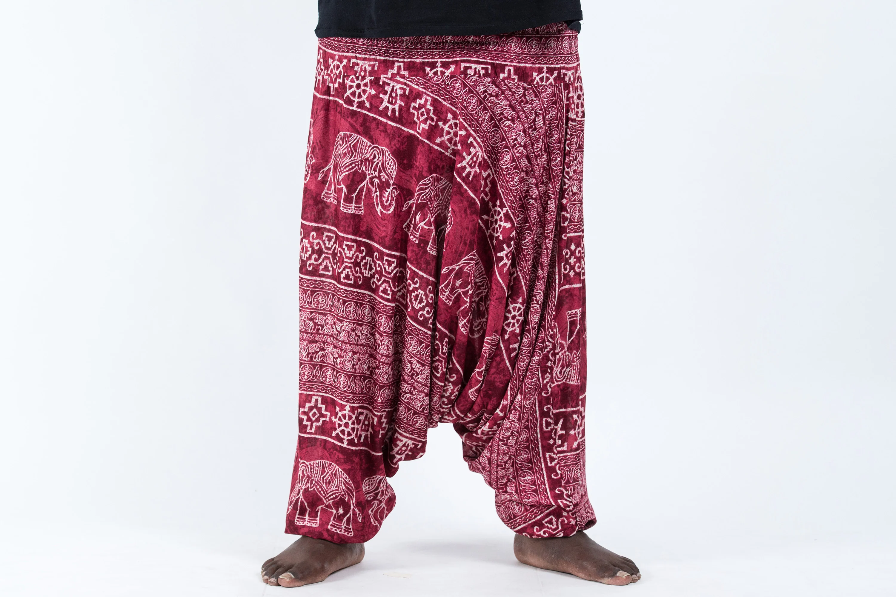 Plus Size Marble Elephant Drop Crotch Men's Elephant Pants in Red - Image 2