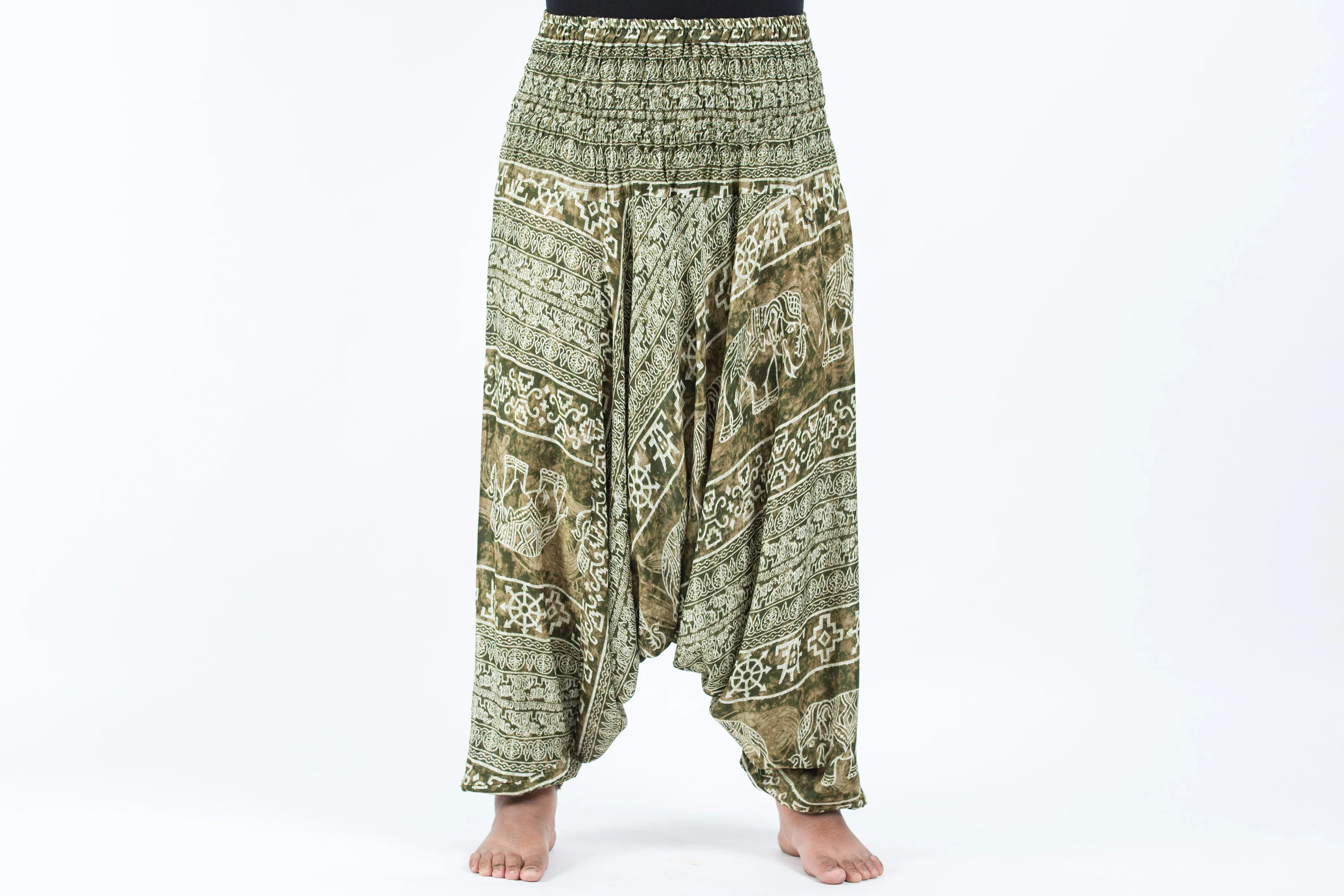 Plus Size Marble Elephant 2-in-1 Jumpsuit Elephant Pants in Olive - Image 2