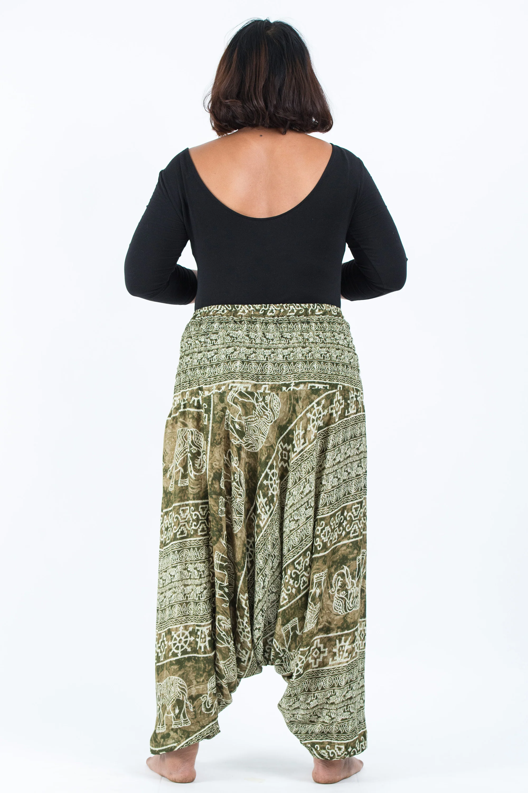 Plus Size Marble Elephant 2-in-1 Jumpsuit Elephant Pants in Olive - Image 4