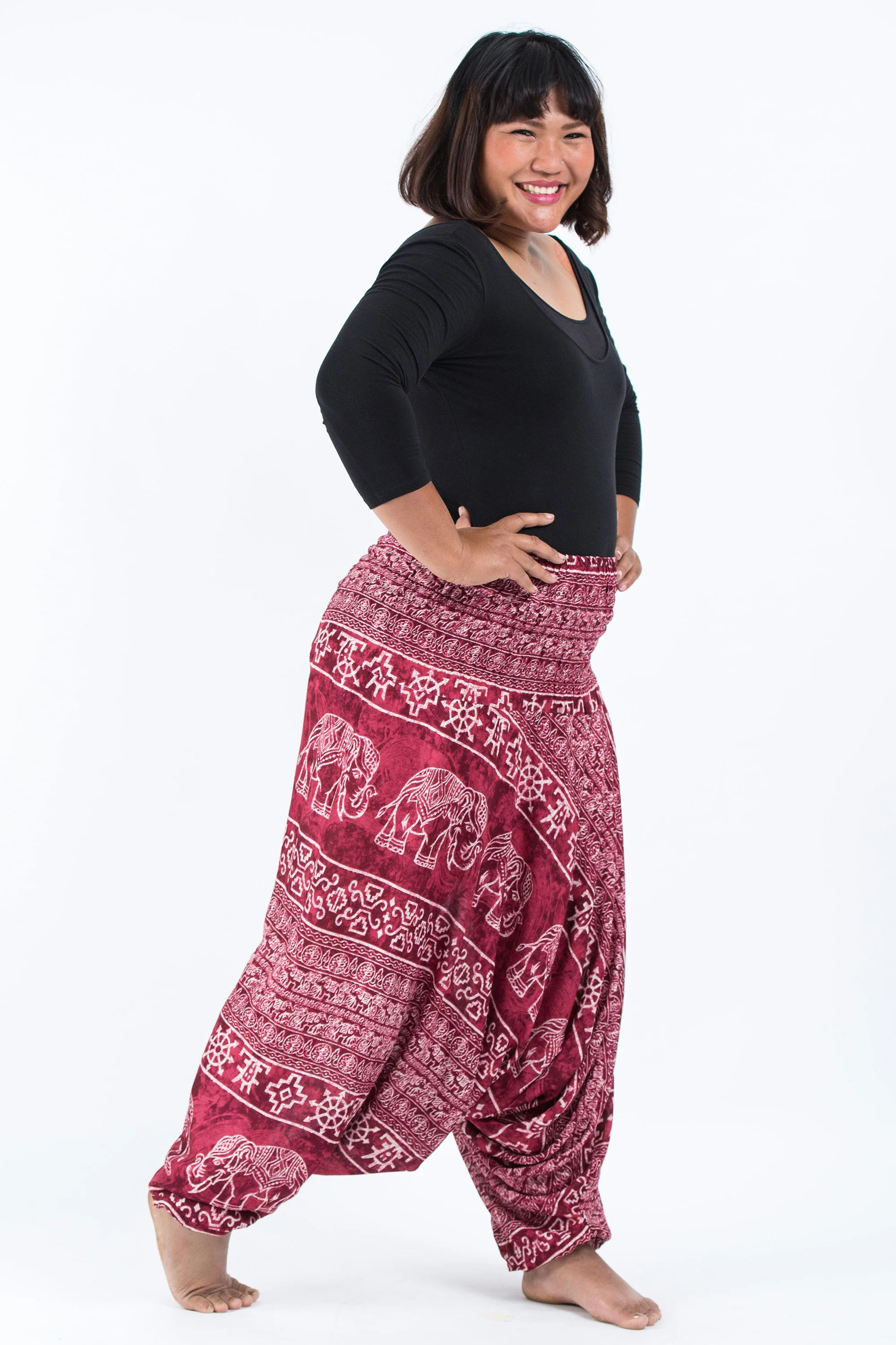 Plus Size Marble Elephant 2-in-1 Jumpsuit Elephant Pants in Red - Image 3