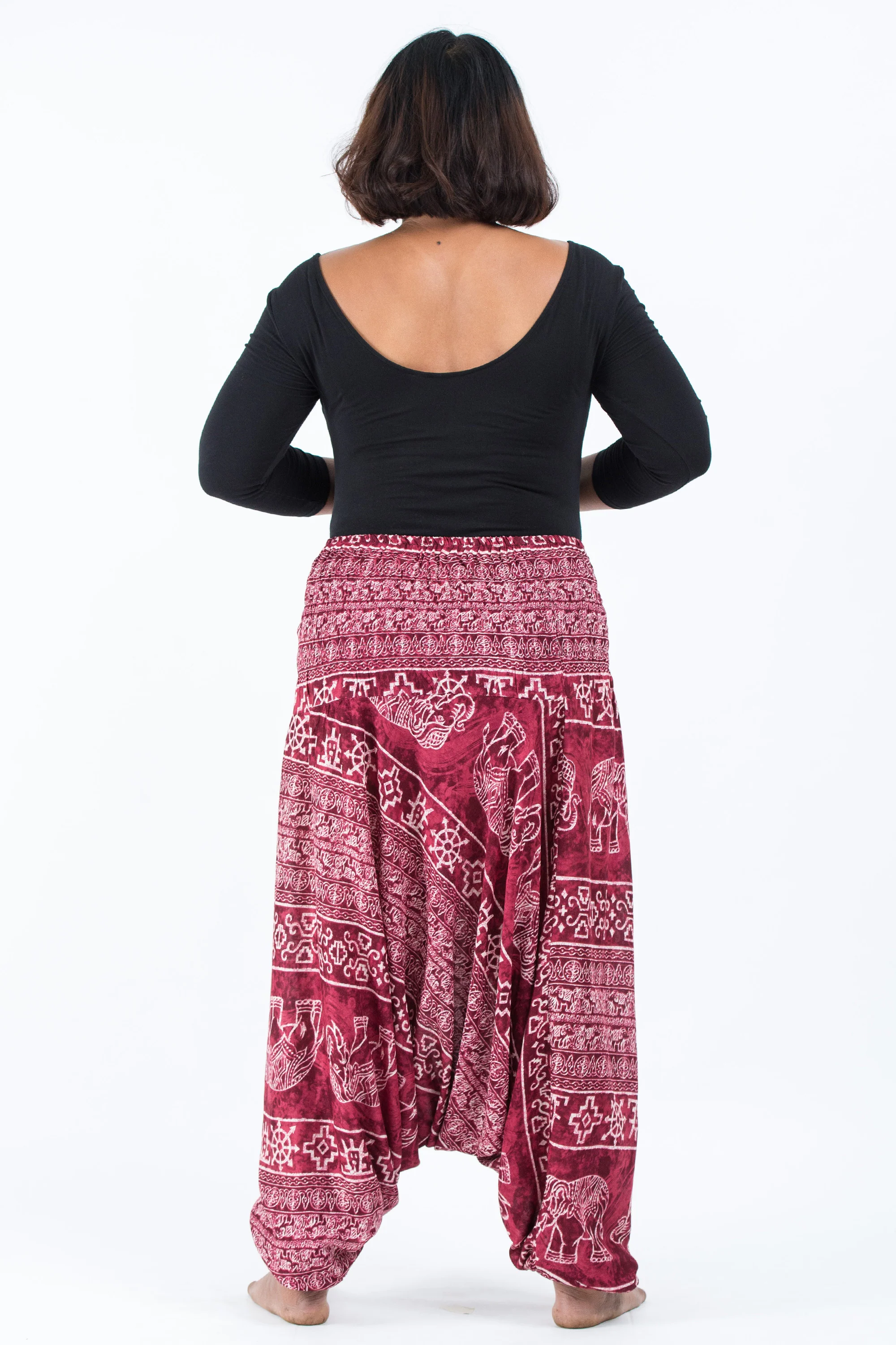 Plus Size Marble Elephant 2-in-1 Jumpsuit Elephant Pants in Red - Image 4